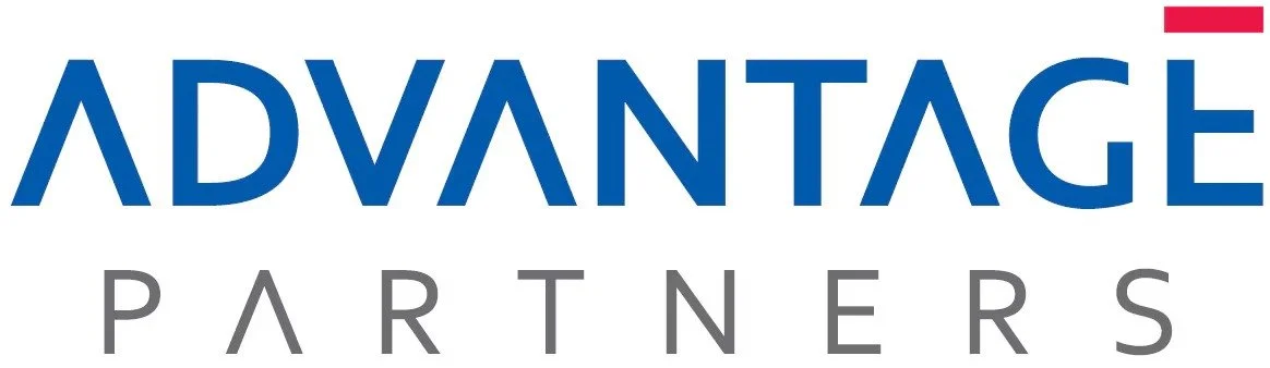 The logo of Advantage Partners featuring the company name in blue and gray text with a red accent in the top right corner.