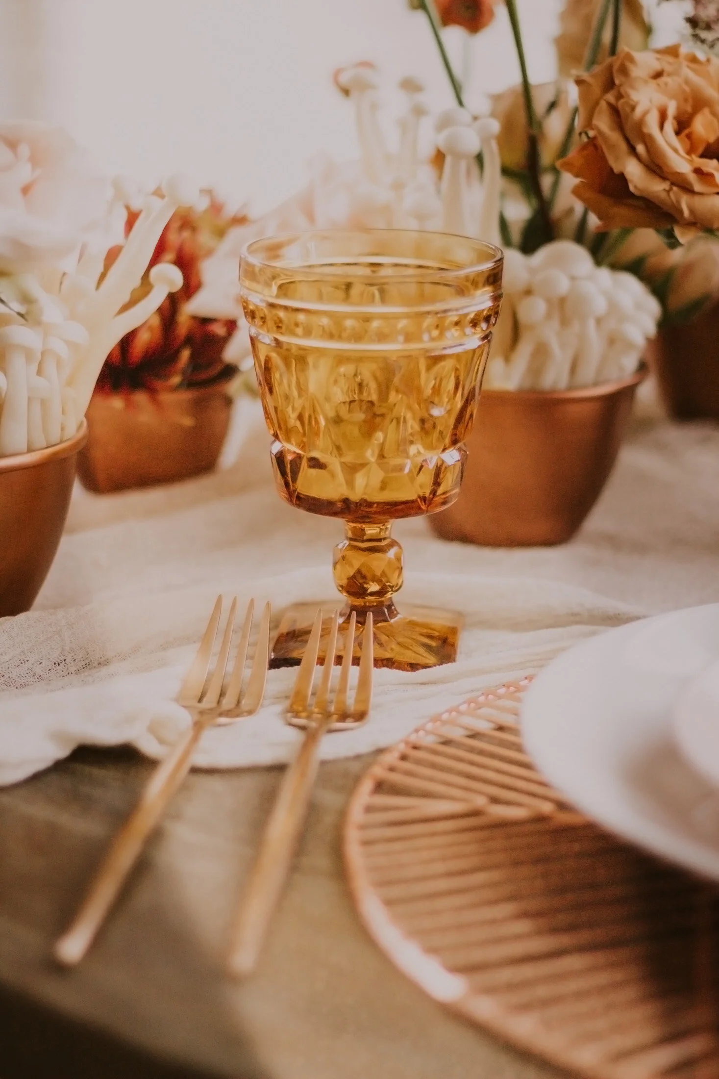  Dawn Louise Photography captures the details of this beautiful boho table setting of this wedding styled shot in Denver, Colorado. Denver Photo Collective wedding event MPN wedding event center table setting cups plates wedding table centerpiece ins