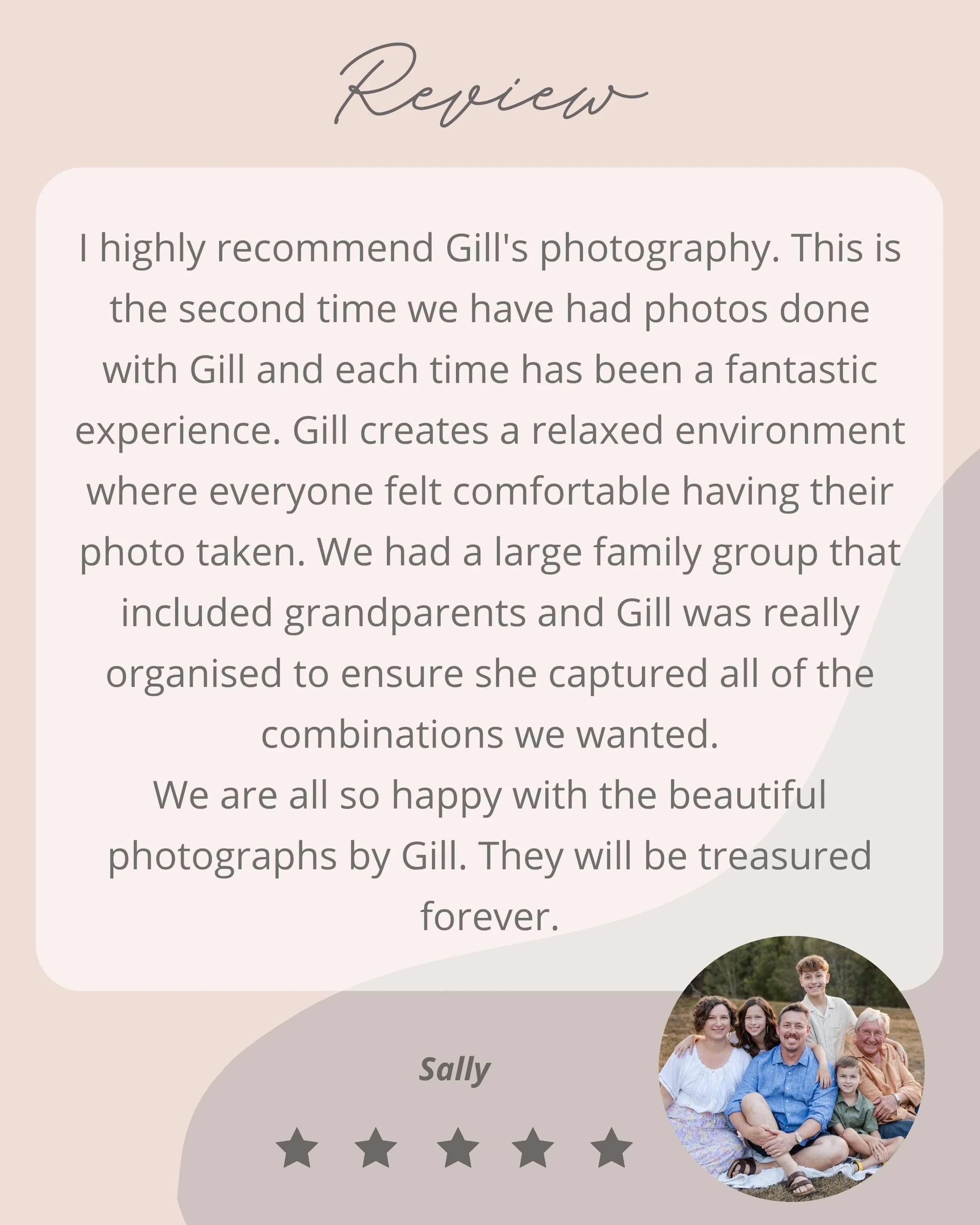 A beautiful review from a returning family ❤️

There&rsquo;s nothing I love more than hearing that families felt relaxed, comfortable and truly enjoyed their experience, especially when it&rsquo;s a large family group with grandparents included!
And 