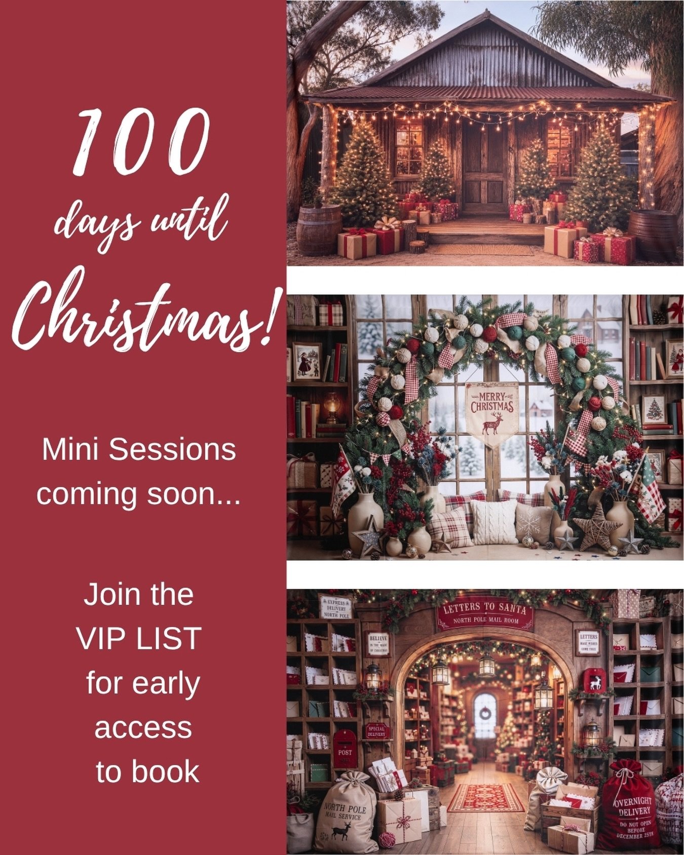Only 100 days until Christmas! 🎄

And that means Christmas Mini Sessions will be here before we know it😜

If you want early access to book a spot then join my VIP List. Booking will be opening soon!

Link in bio