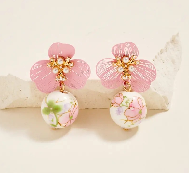 Painted Floral Drop Earring