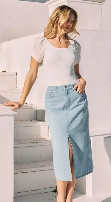 Washed Denim Maxi Skirt