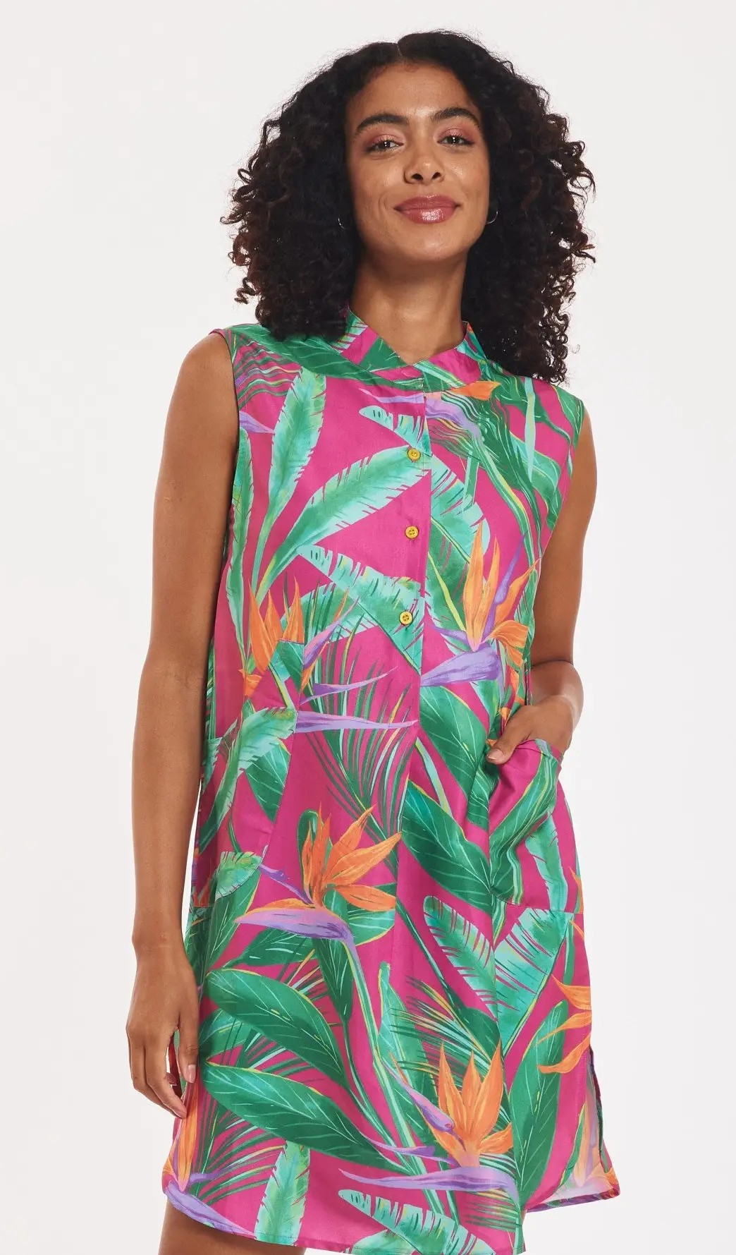 Palm Print Sleeveless Dress