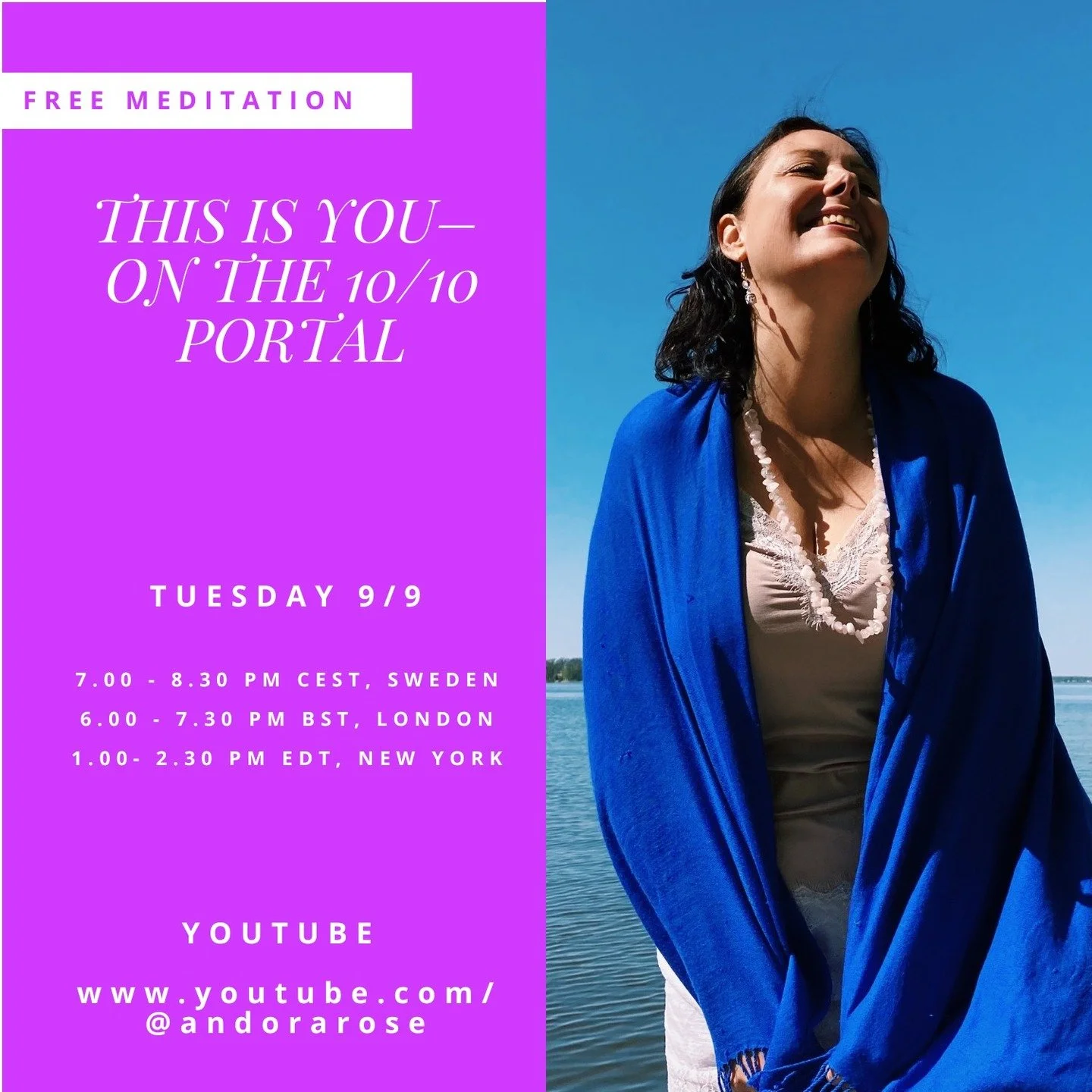 FREE live Meditation -This is you

Step into this beautiful live meditation on the powerful 10/10 portal, streaming on YouTube.

Release what no longer serves you, raise your vibration, and receive deep soul clarity. It's time to show the world who y