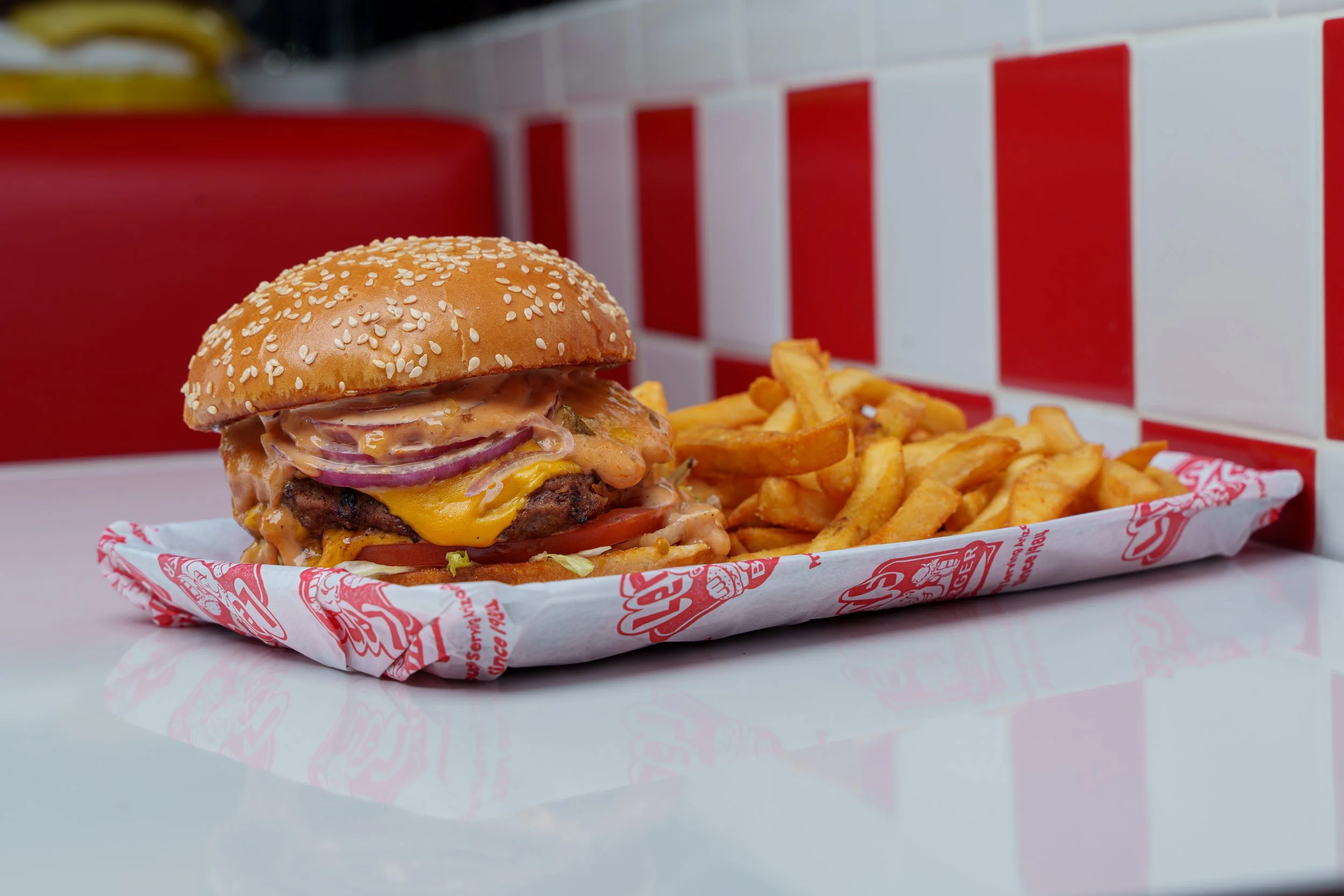 Lenny's Burger cheeseburger and fries photographed during a Phoenix restaurant photography shoot