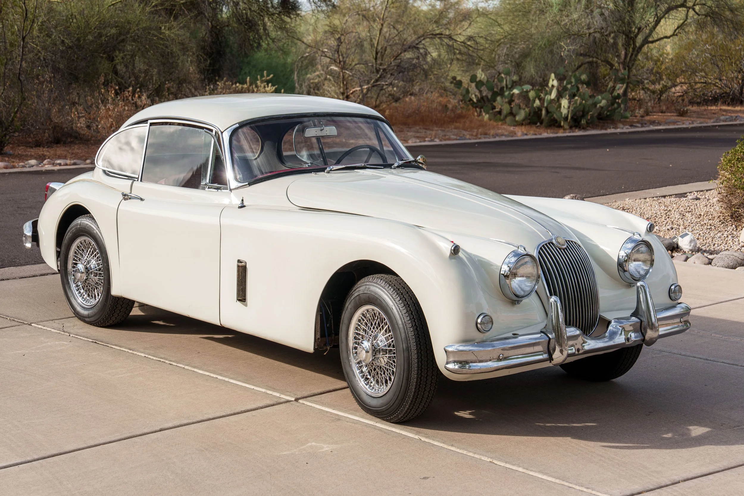 White 1960 Jaguar XK150 Fixed Head Coupe photographed in North Scottsdale