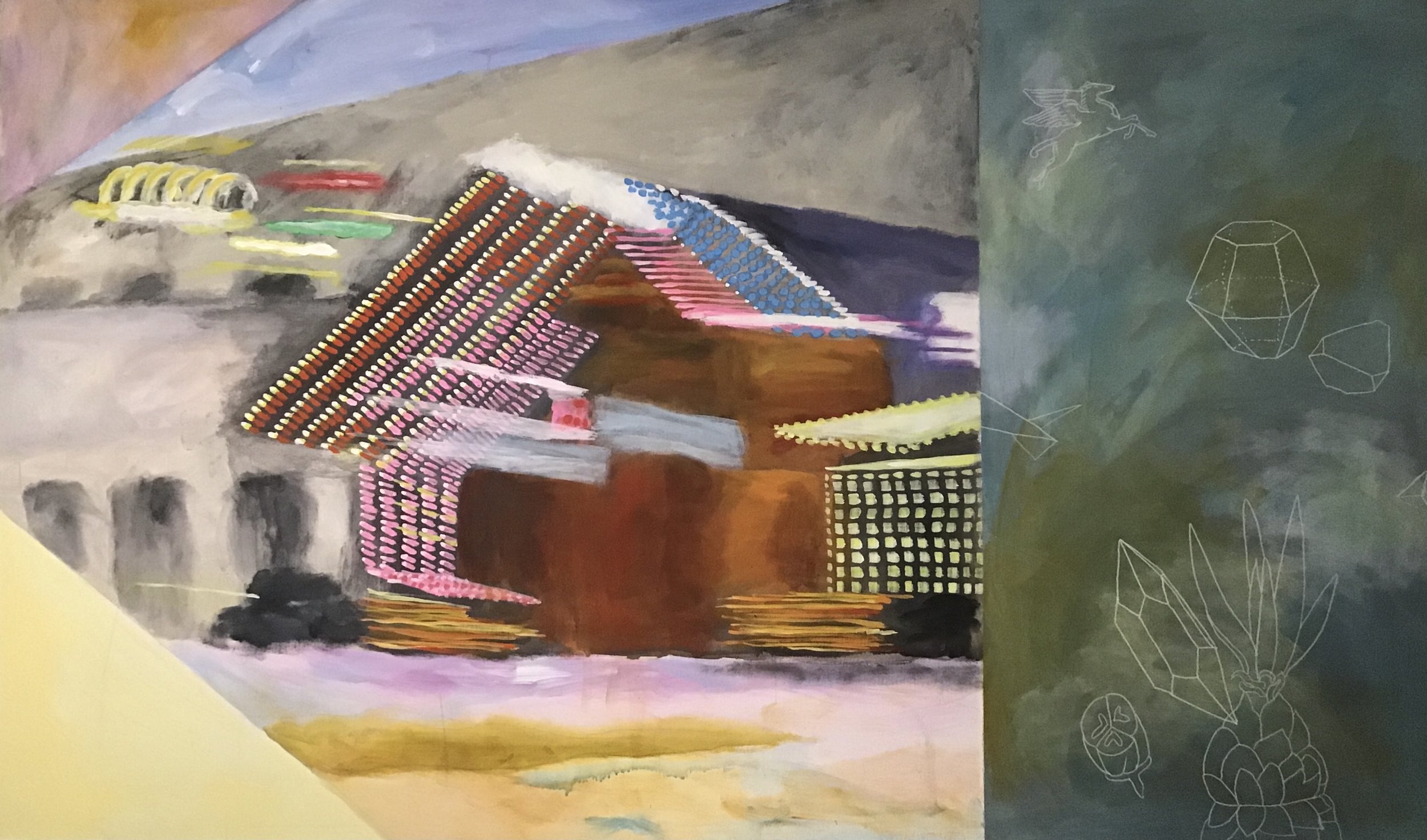 IRL  /  Acrylic, oil, and graphite on canvas, 60x36 inches, 2023   $450