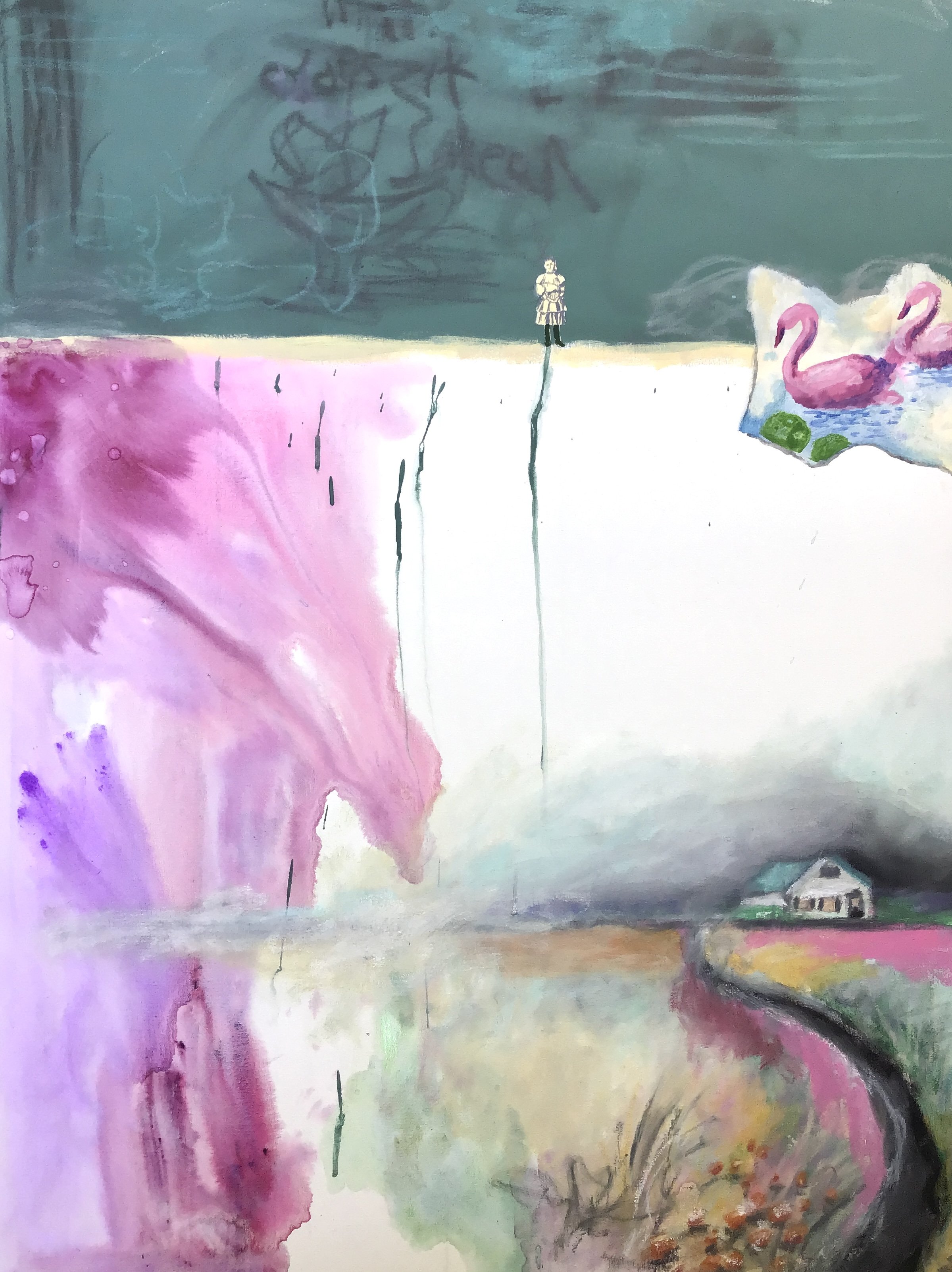 Ruby Expectations  /  Acrylic and oil on canvas, 30x40 inches, 1.25" deep, 2022   $700