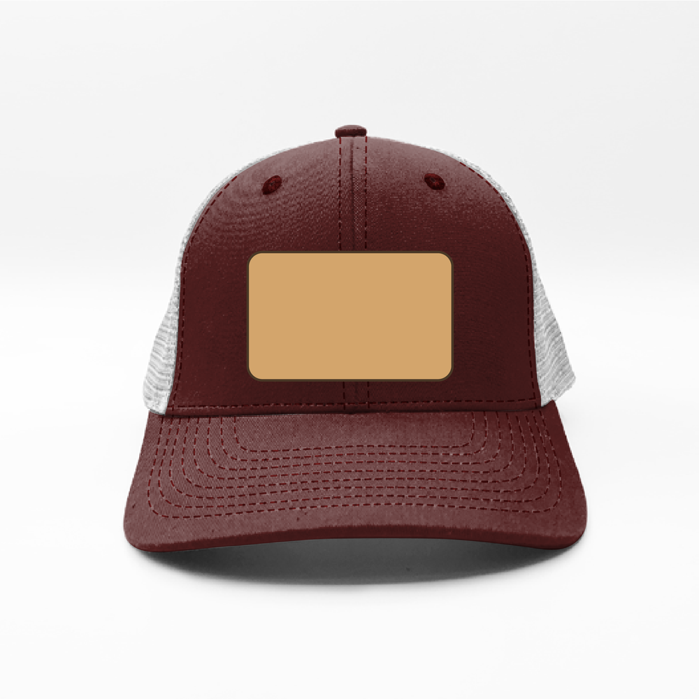 Maroon Cotton Trucker Hat with White Mesh and 3.5 Leather
