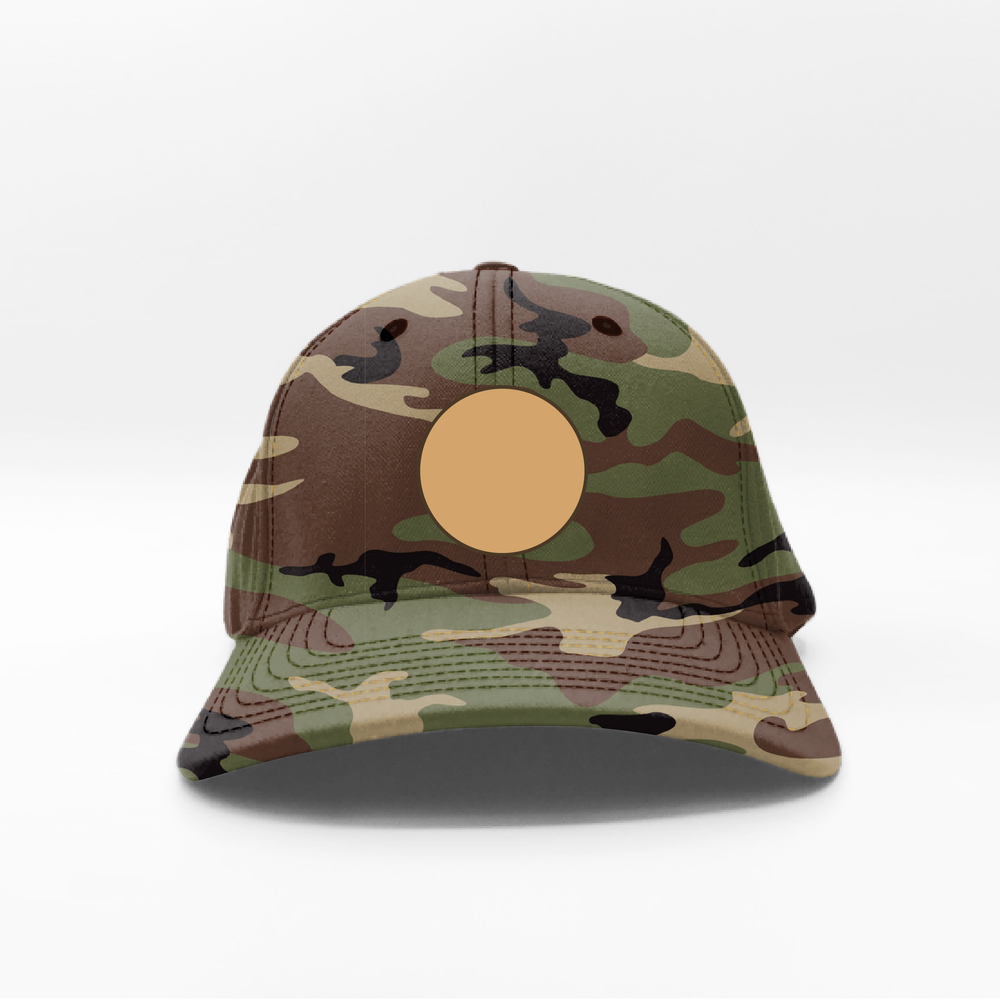 Woodland Camo Full Fabric Dad Hat with 1.75 Leather Circle Patch — Top  Line Digital Heat Transfer