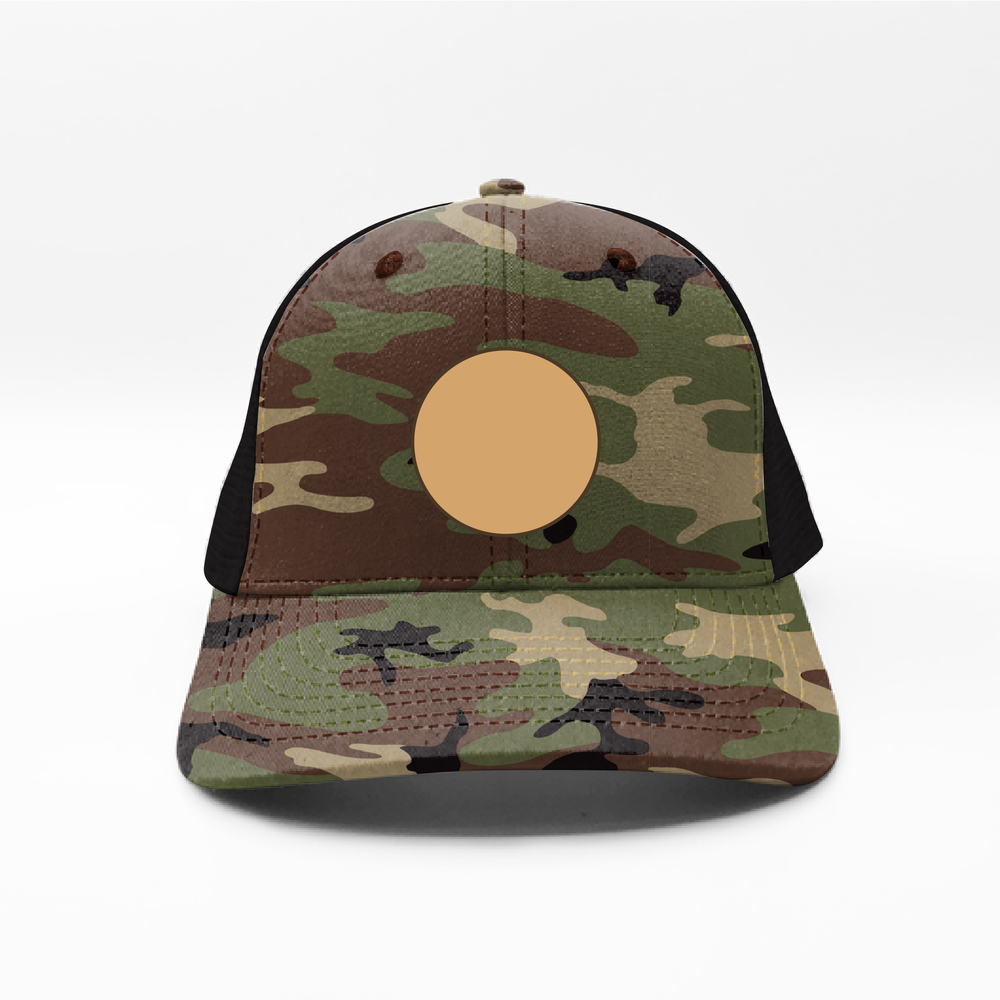 Woodland Camo Full Fabric Dad Hat with 1.75 Leather Circle Patch — Top  Line Digital Heat Transfer