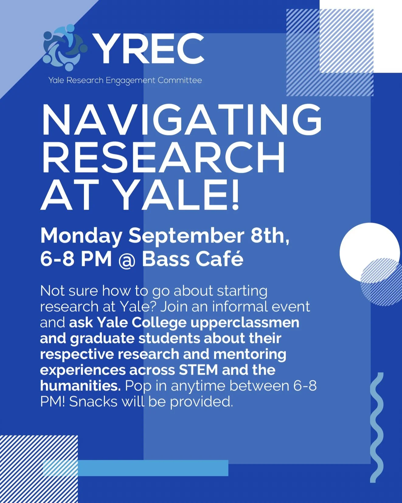 🌟 Want to get involved in research at Yale but not sure where to start? 🌟
Join YREC for Navigating Research at Yale &mdash; an informal event where you can chat with Yale College upperclassmen and graduate students about their research and mentorin