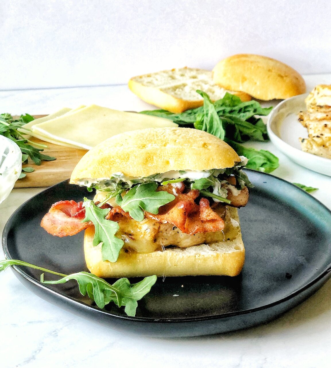 Grilled Chicken Sandwich with Basil Aioli Honey Butter