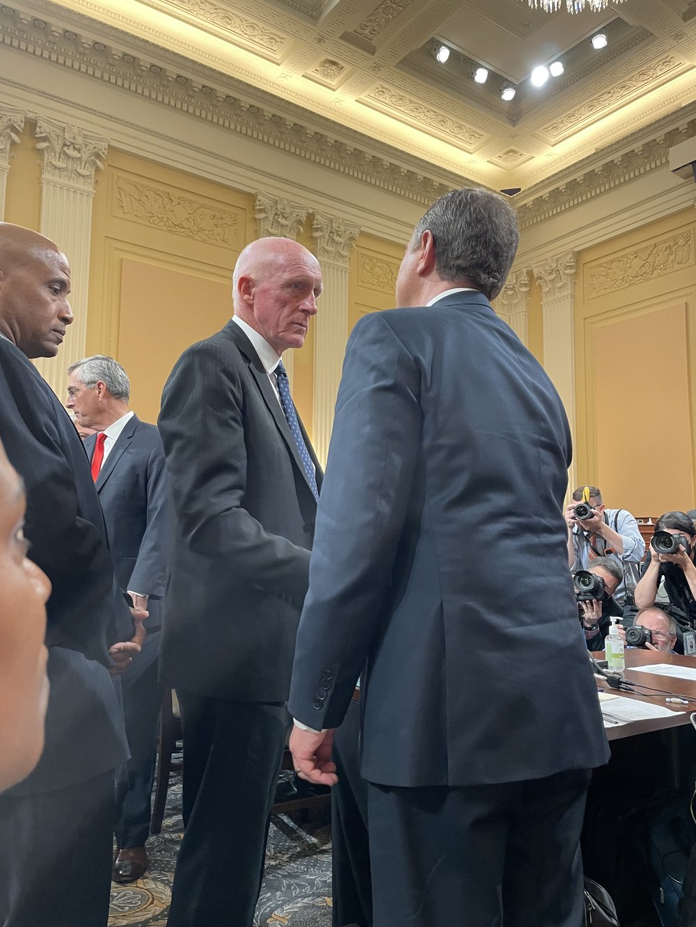 Rusty Bowers shakes hands with Rep. Adam Schiff at January 6th hearing