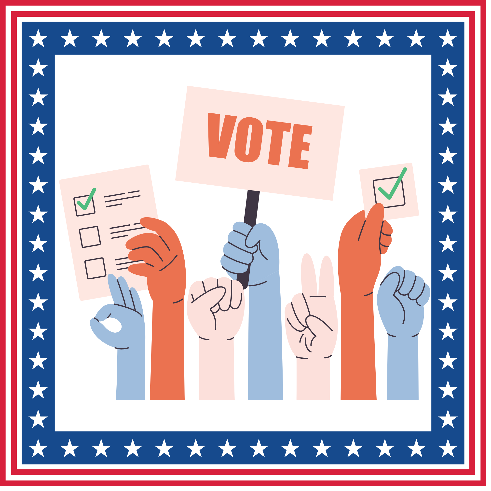 image of hands and signs about voting