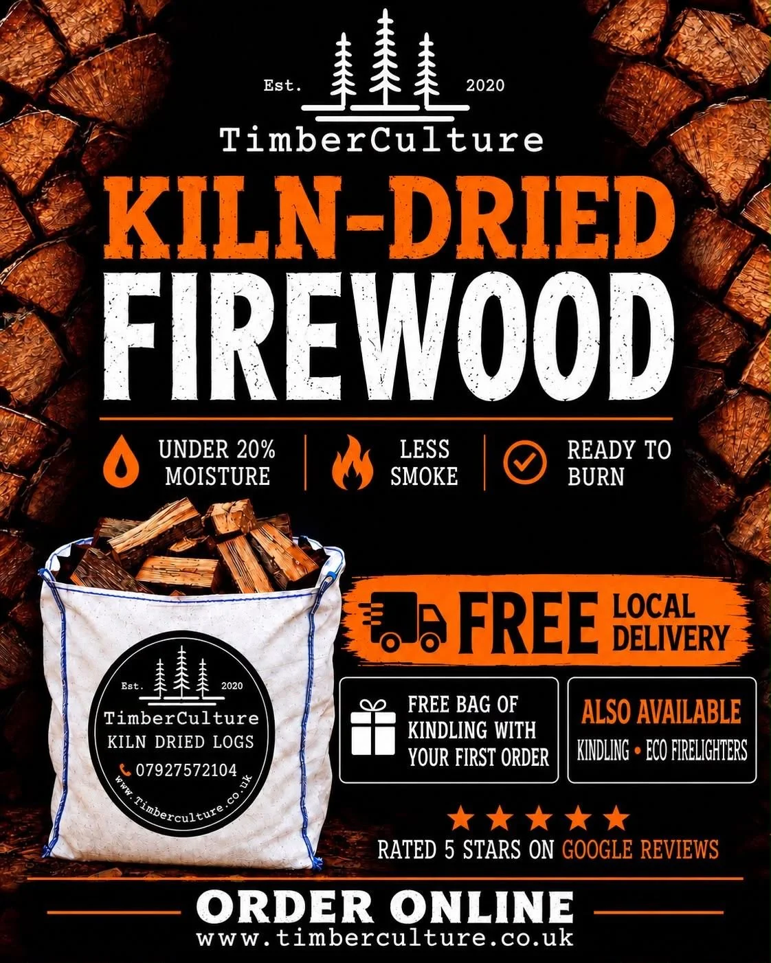 🔥 PREMIUM KILN-DRIED FIREWOOD &mdash; DELIVERED FREE LOCALLY! 🔥

Keep your home warm and cozy this season with high-quality kiln-dried logs from TimberCulture!

Why choose TimberCulture?

📍 Based Right Localy in Micklefield (LS25): Proudly operati