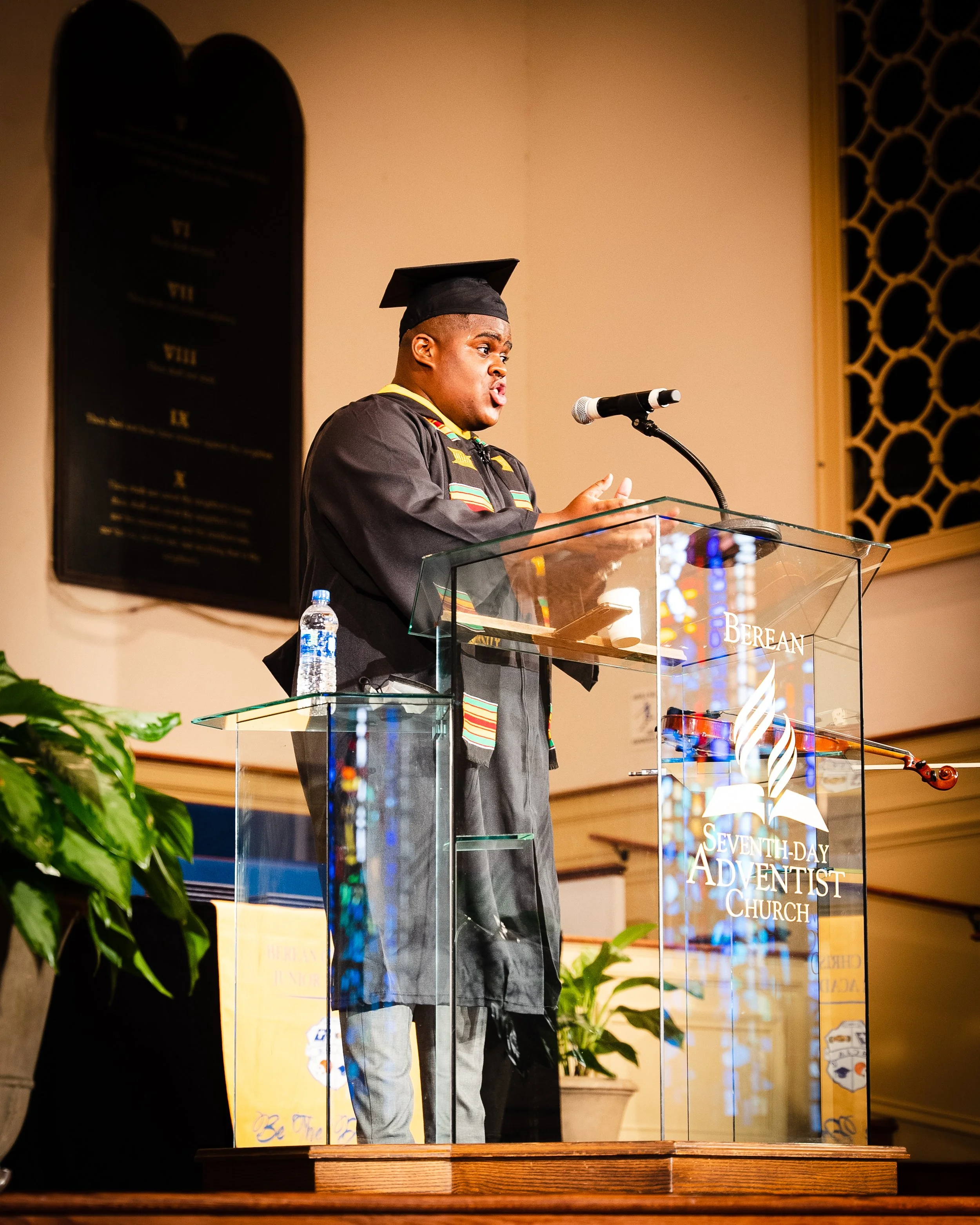 Dr.Violin delivering the commencement address for the 8th grade graduating class of 2021 from Berean Christian Junior Academy in Atlanta, GA.