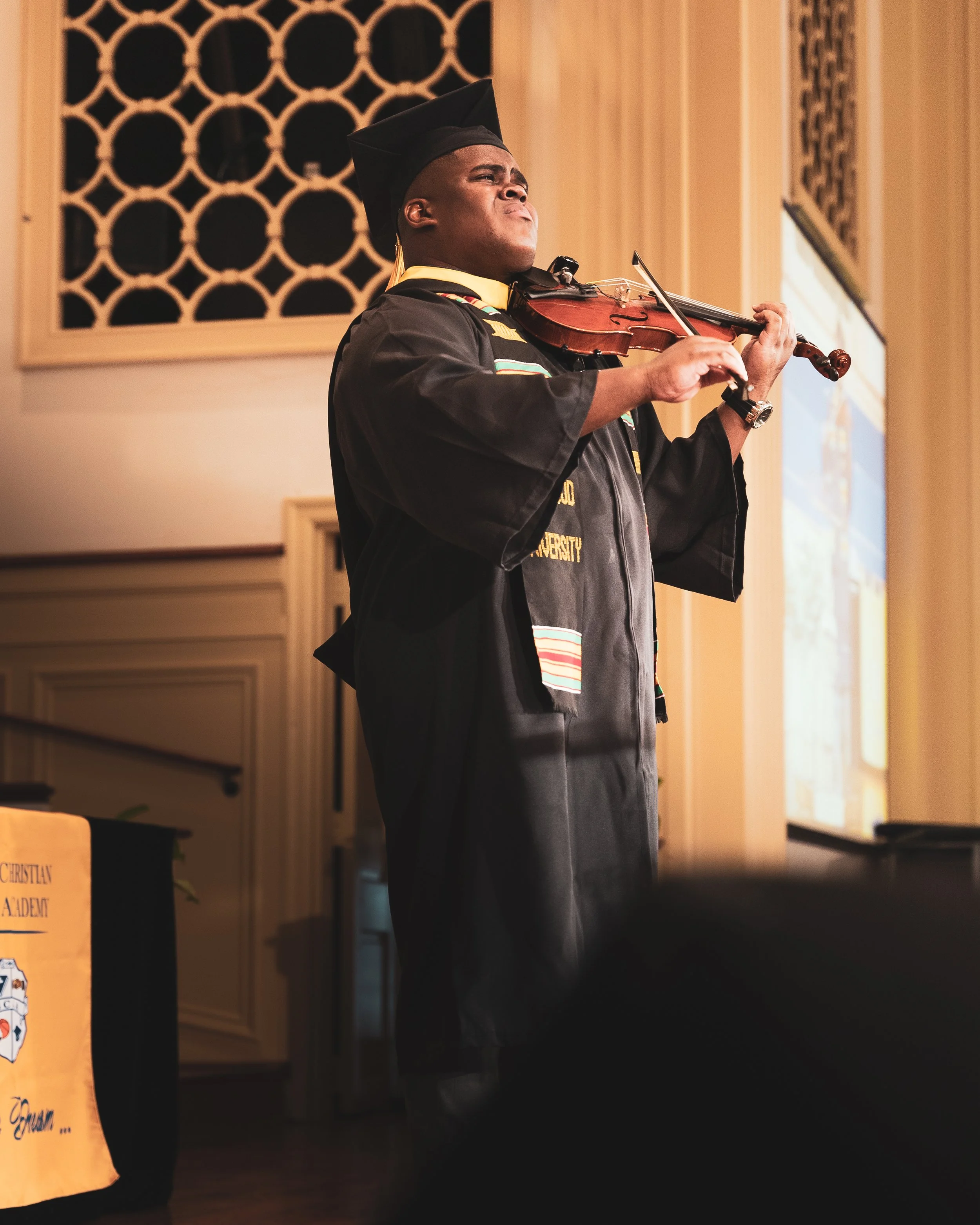 Dr.Violin performing before the commencement address for the 8th grade graduating class of 2021 from Berean Christian Junior Academy in Atlanta, GA.