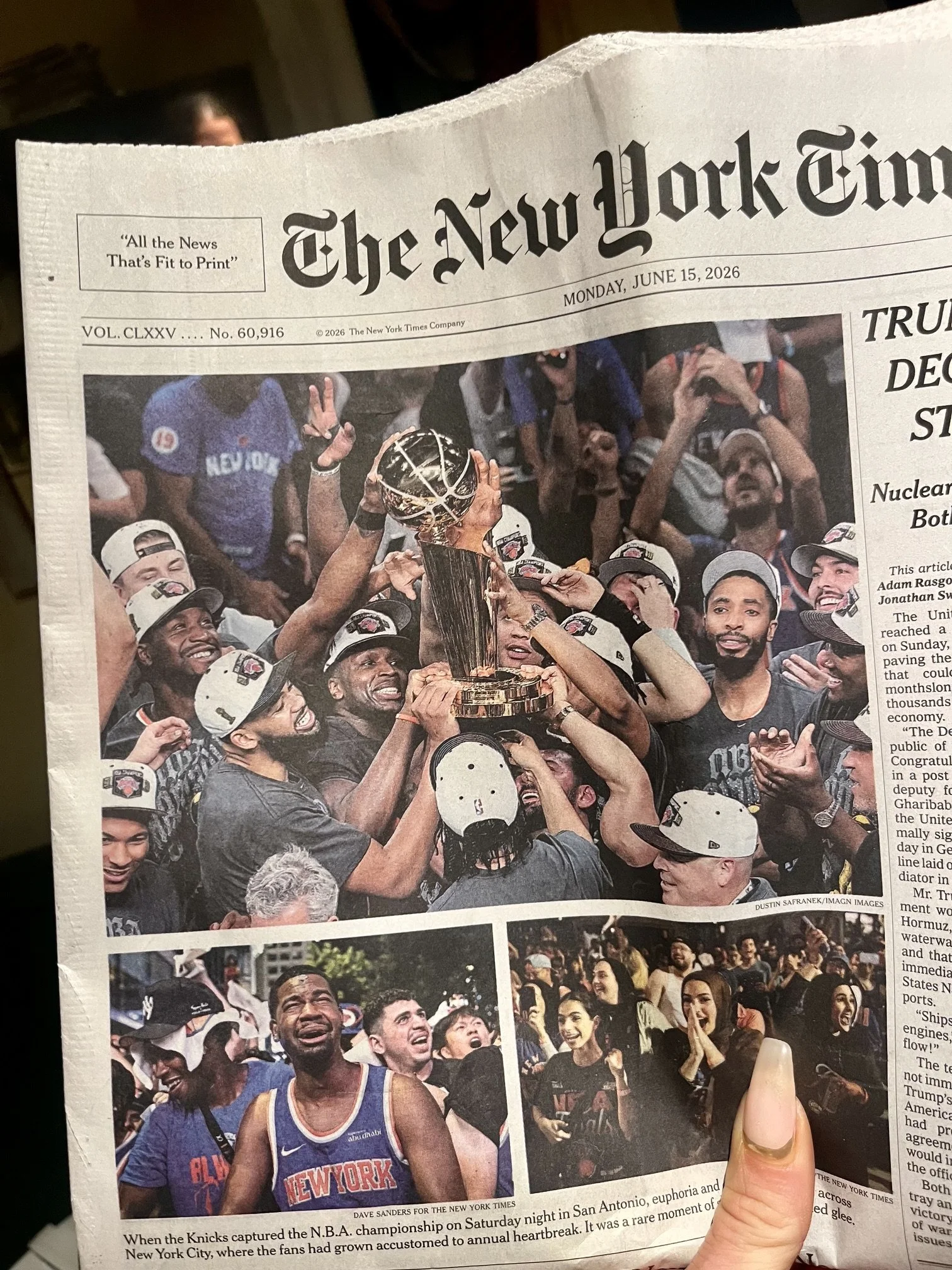 The original New York Times front page celebrating the Knicks' championship victory became part of the archival source material used to create the Time Capsules, preserving the headlines and emotions that defined the moment.