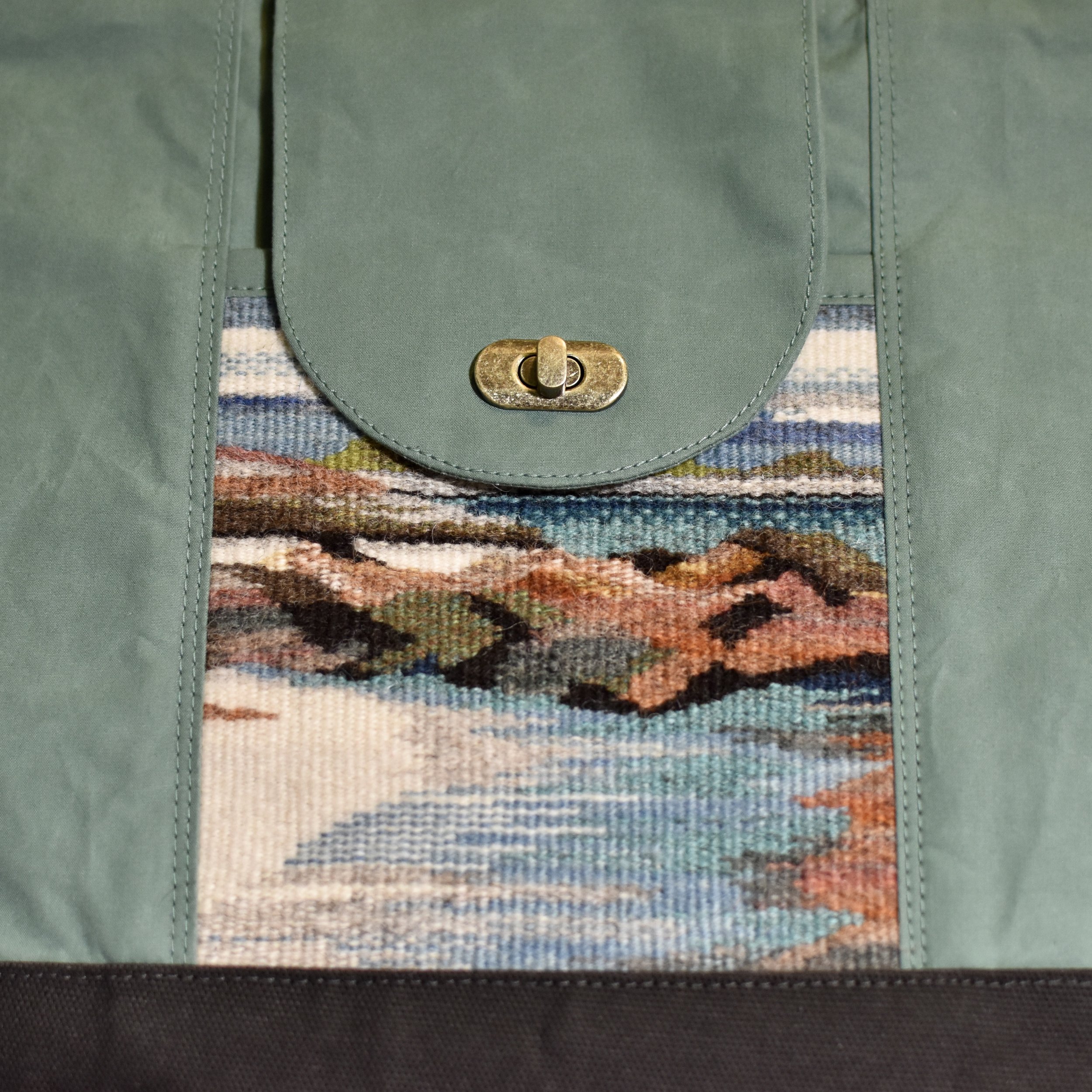 large waxed canvas green teal & olive tote bag weaving detail | Iona beach collection.JPG