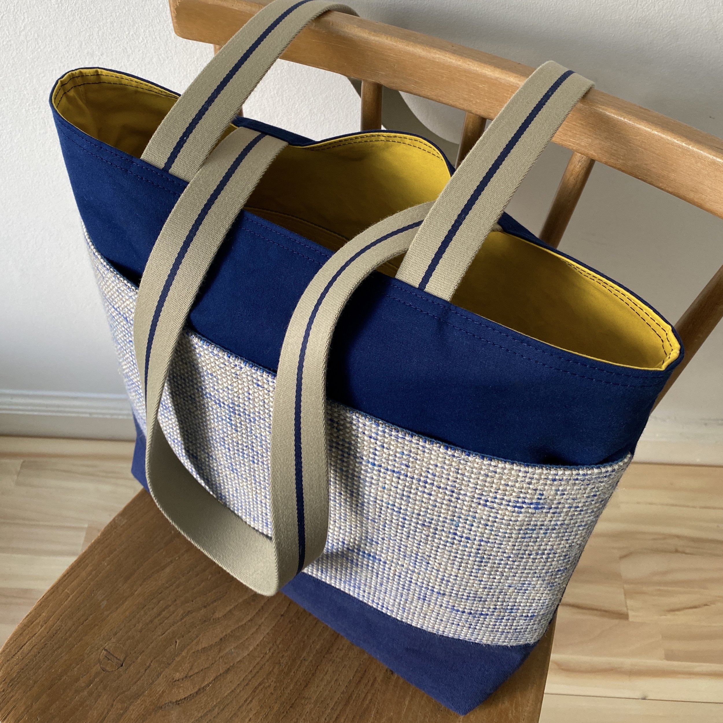 Deep Royal Blue & Scottish Linen Dry Waxed Cotton Tote Bag | Mortar & Stitch .JPG