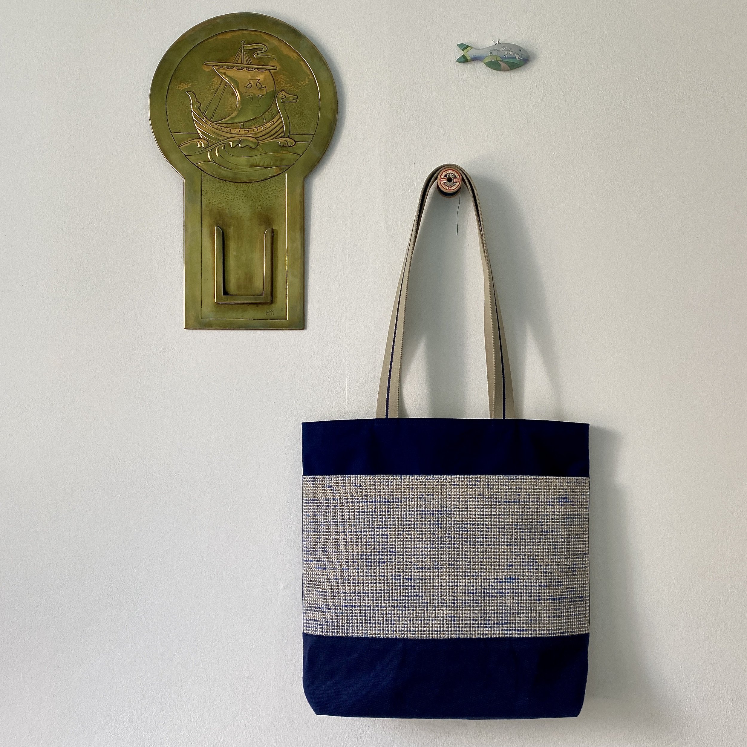 Dry Waxed Cotton & Scottish Linen Tote Bag | Hanging by Shoulder Straps.JPG
