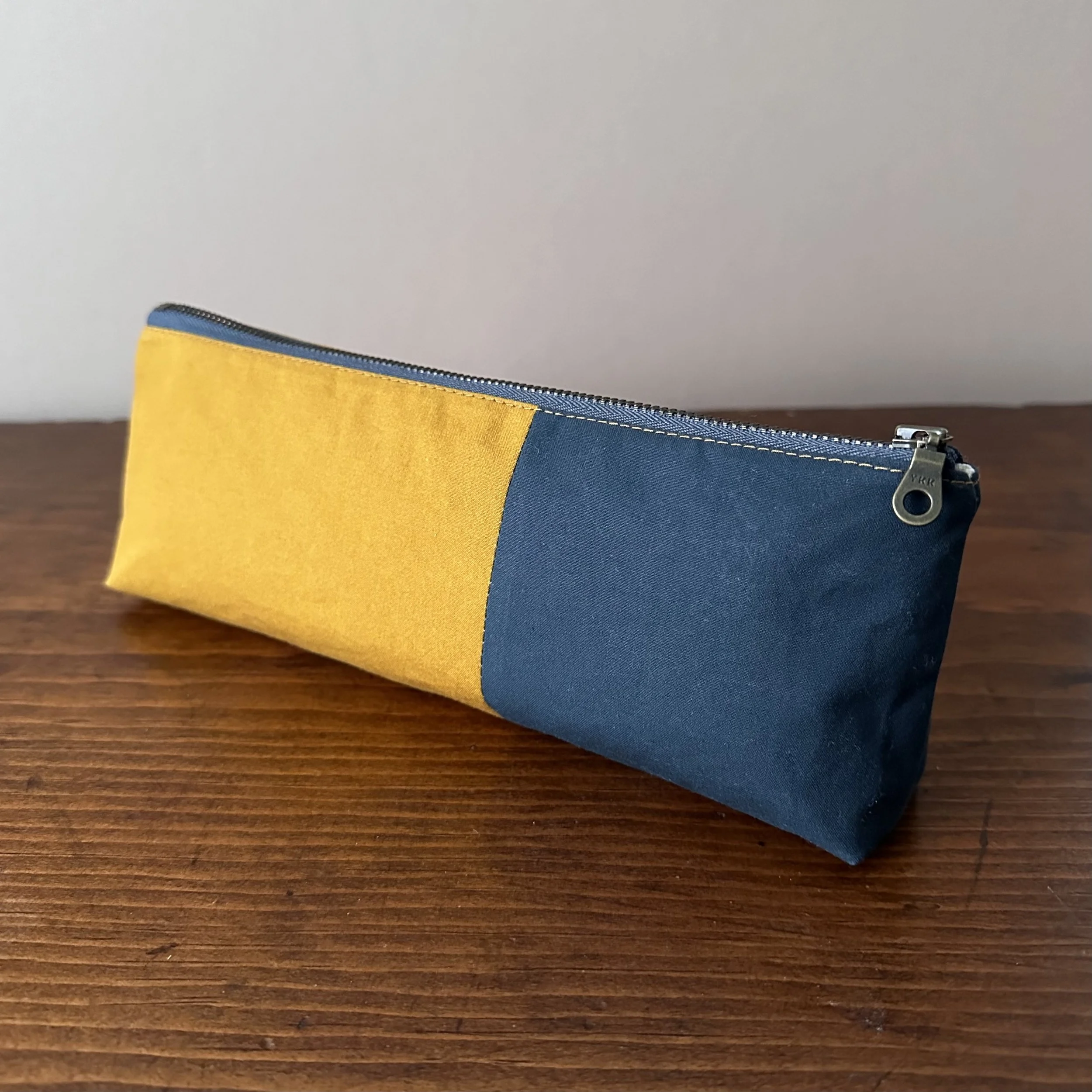Cumin & Midnight Blue Waxed Cotton Pencil Case