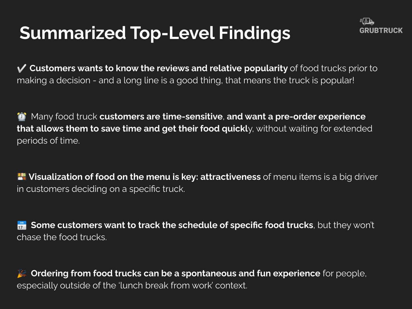 Condensed high-level insights from user interviews. 