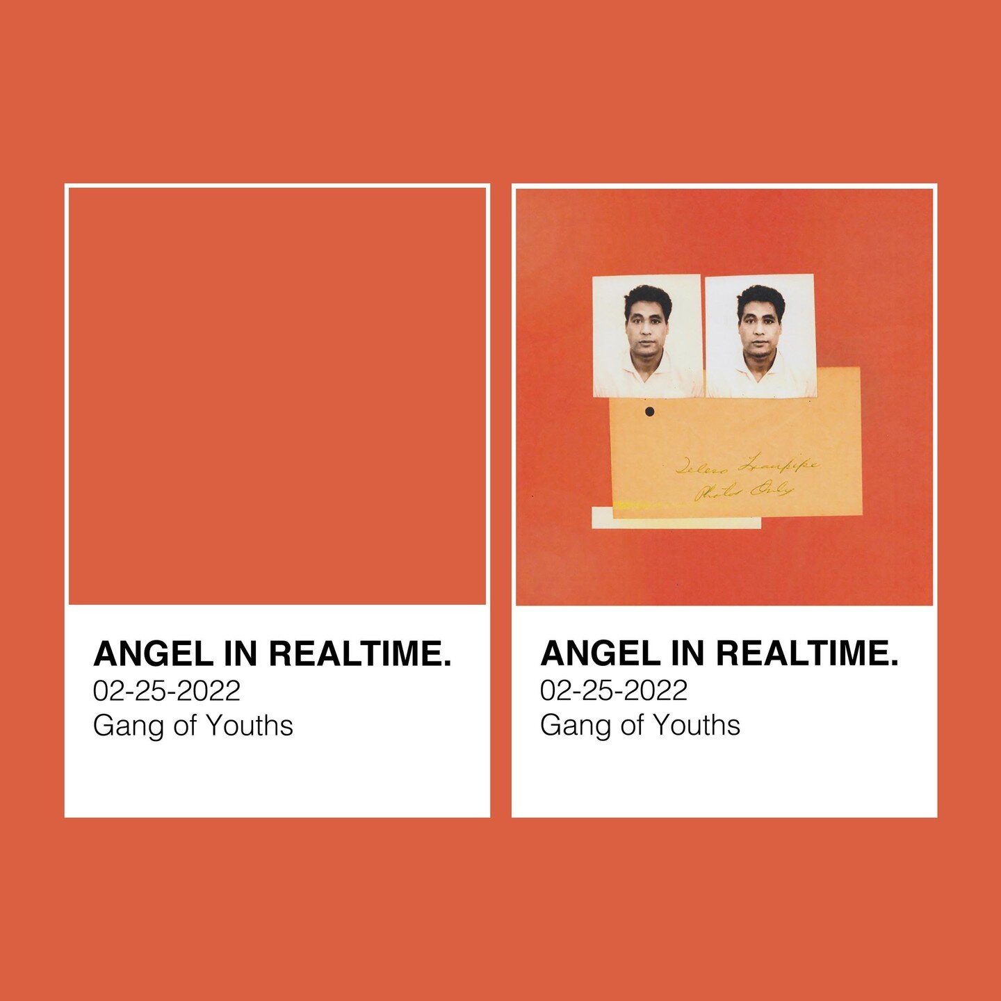 Angel in Realtime. by Gang of Youths (@gangofyouths), released February 25, 2022 on Mosy and Warner Records (@warnerrecords)⁠
⁠
Hex: #da6041⁠
⁠
#gangofyouths #angelinrealtime #albumart #albumcover #pantone