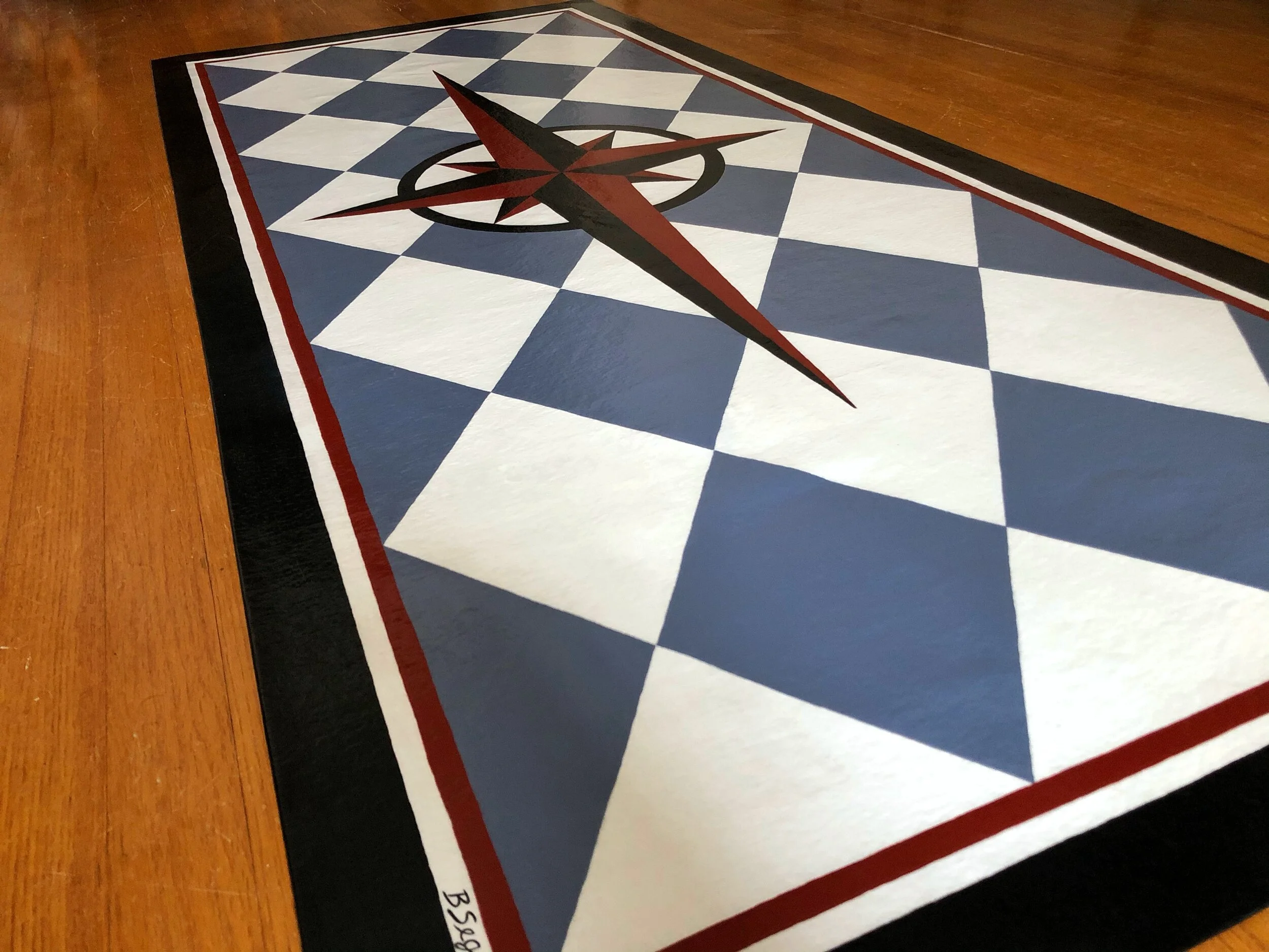 Compass Rose Floor Cloth: 3 x 6 Diamonds