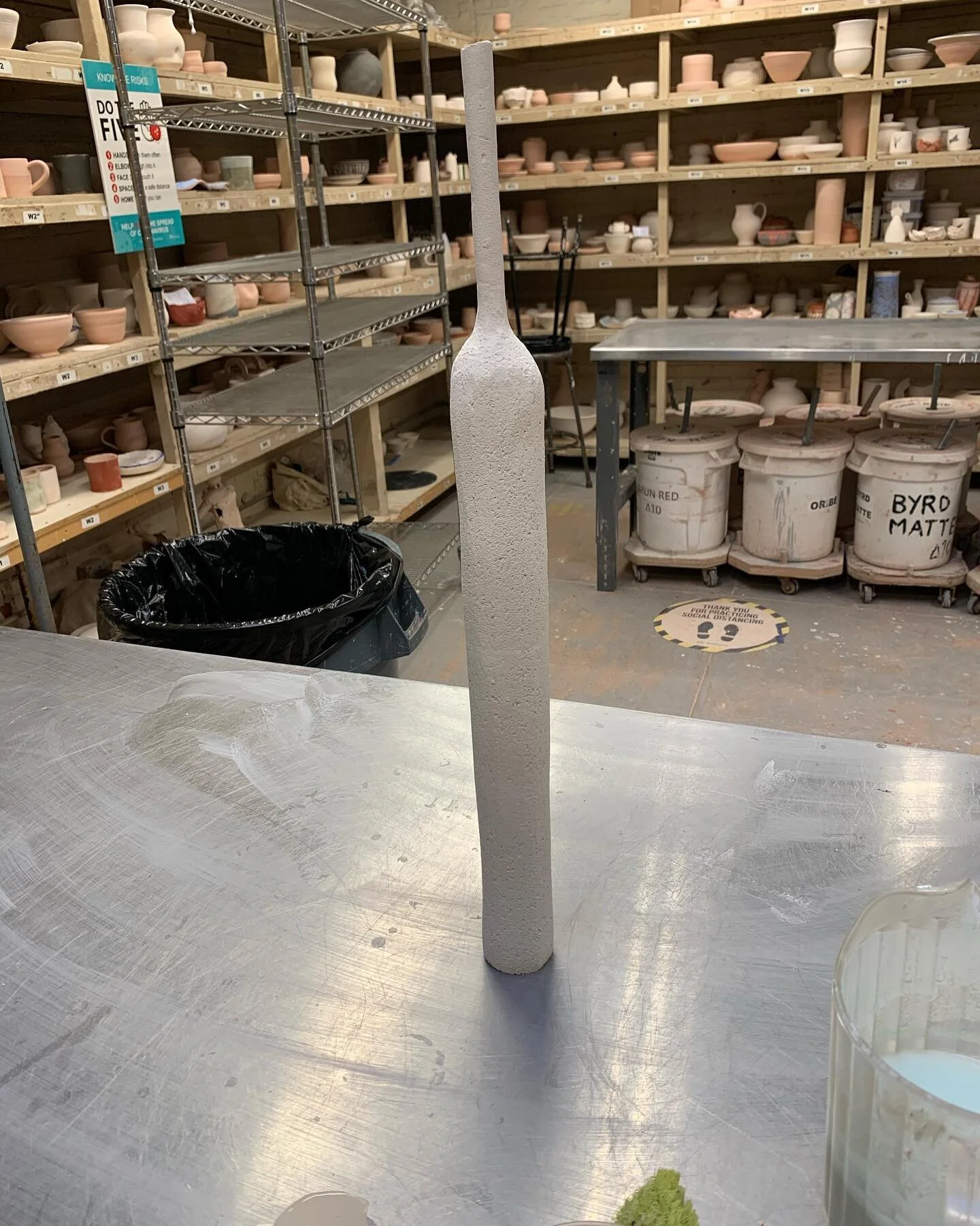 I&rsquo;m spraying a cone ten white glaze on first in hopes of adding clarity to the bottle glass glaze.  I&rsquo;m also making some out of white stoneware and still others covering with porcelain slip, it&rsquo;s experimental time!