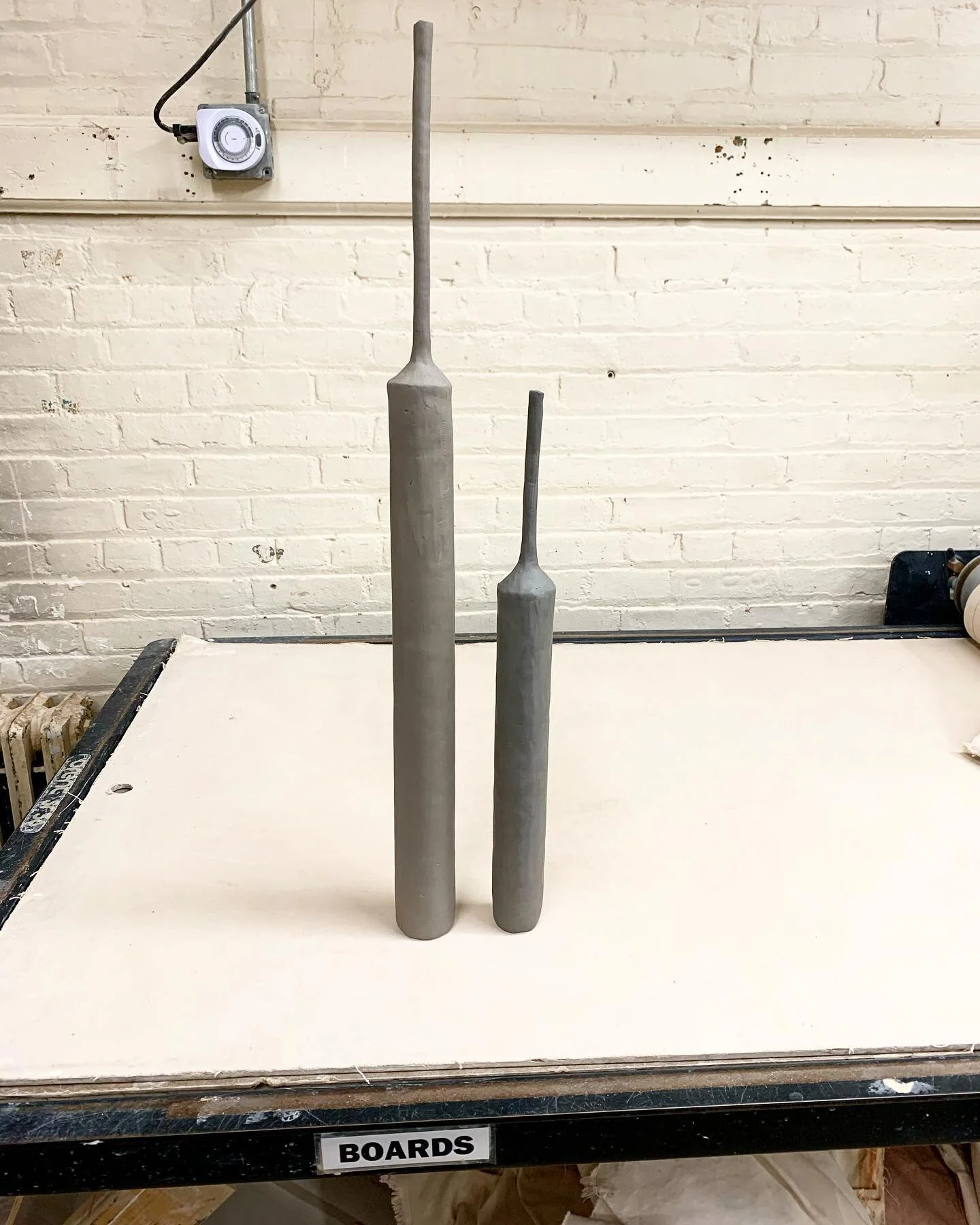 A clay body I can trust! 
I&rsquo;m tired of disappointing glaze results so I made these tall and short bottles using @zerimarclay&rsquo;s concrete and slate.  This clay is so gorgeous, only the inside will be glazed.