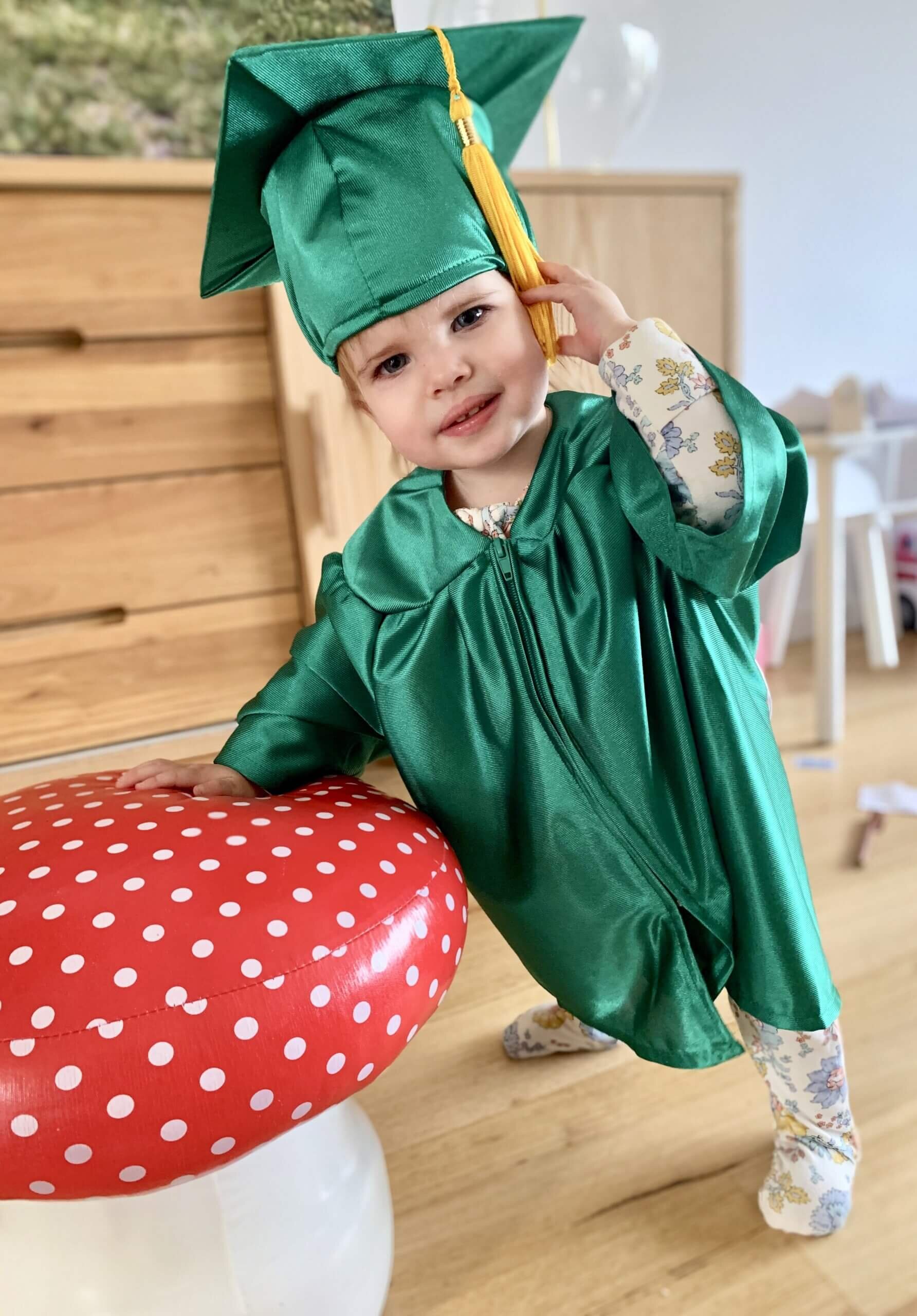 Children Graduation Cap and Gown Shiny Black