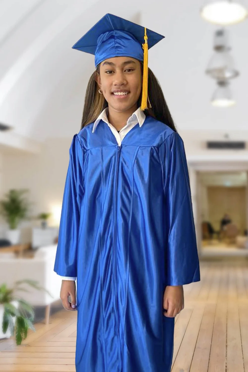 graduation gown with mortarboard package zip front high lustre finish  primary school — Graduations Now