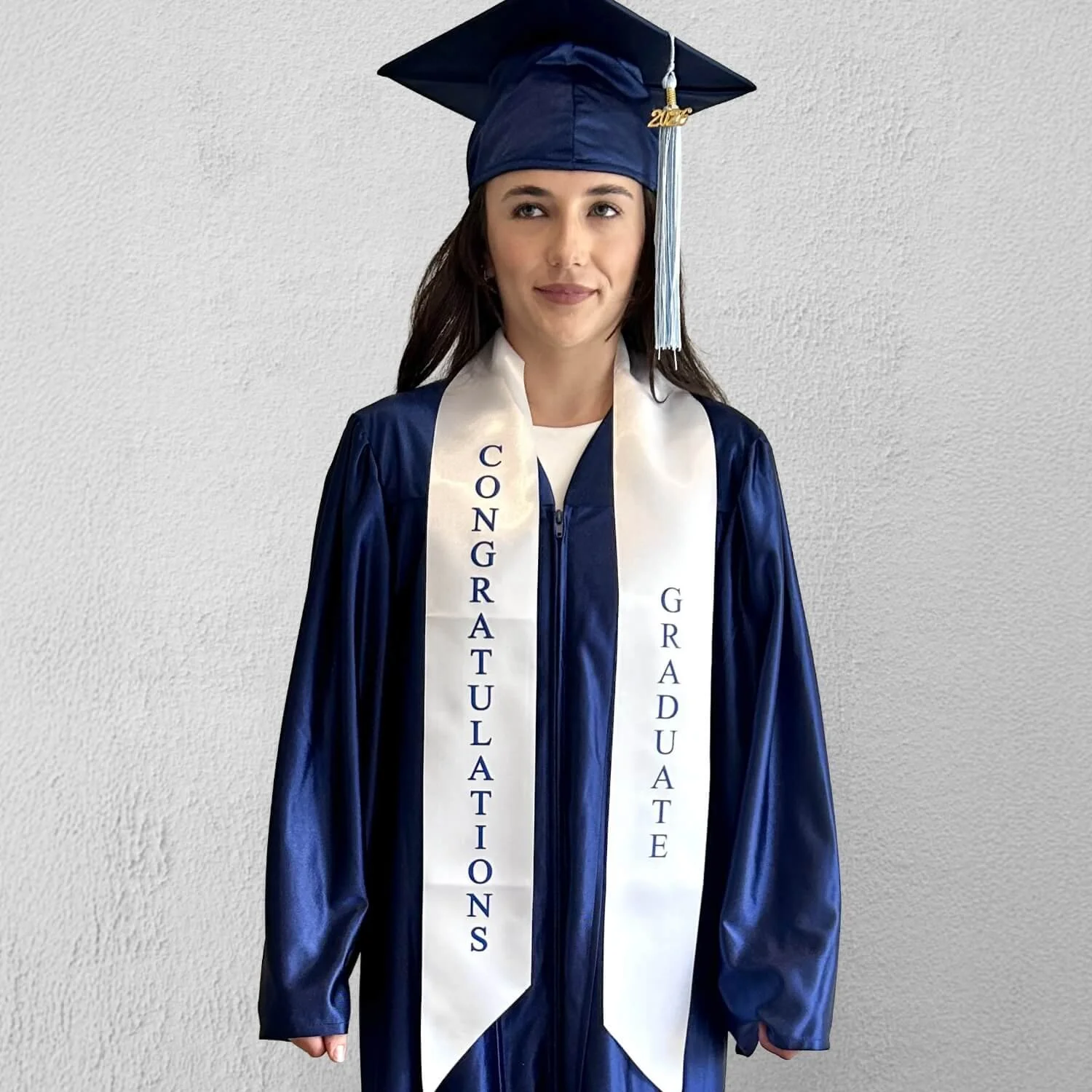 Graduations Now Zip Front HL Gown and Sash Set P-12 Senior Sash white.jpg