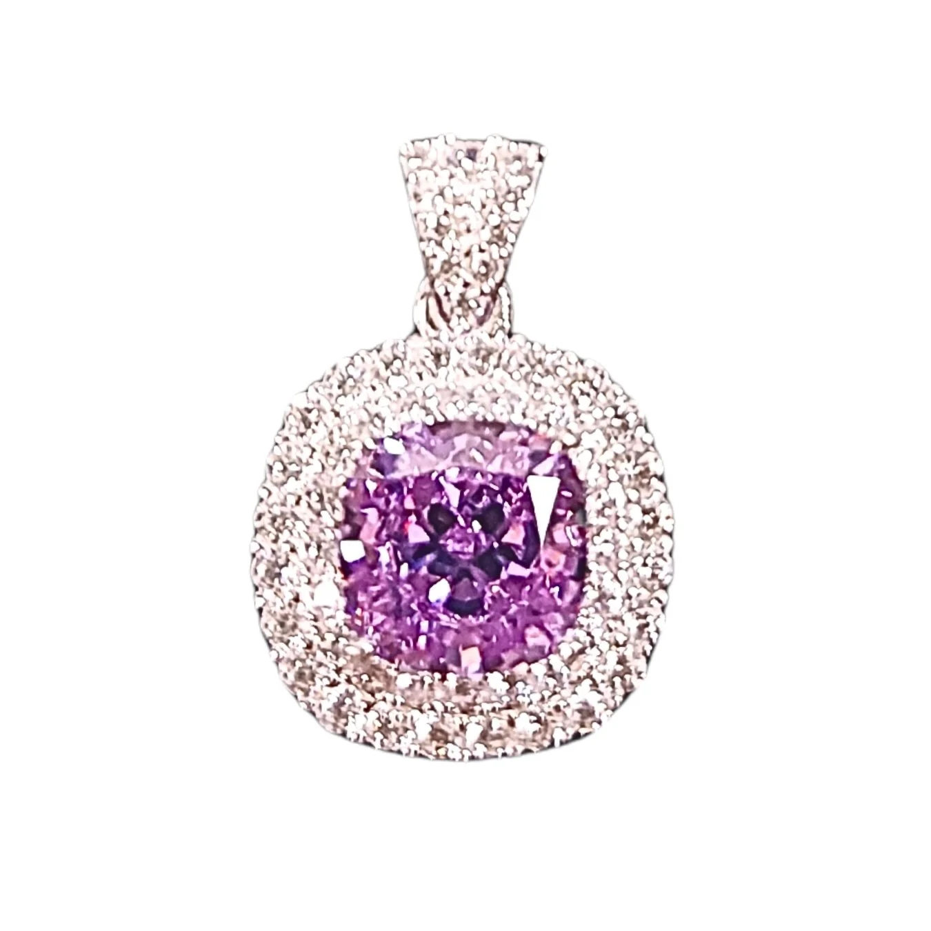 Mặt dây xoàn đá thạch anh nam phi tím vuông bầu size viên chủ 6.8mm bọc xoàn trắng bạc nguyên chất