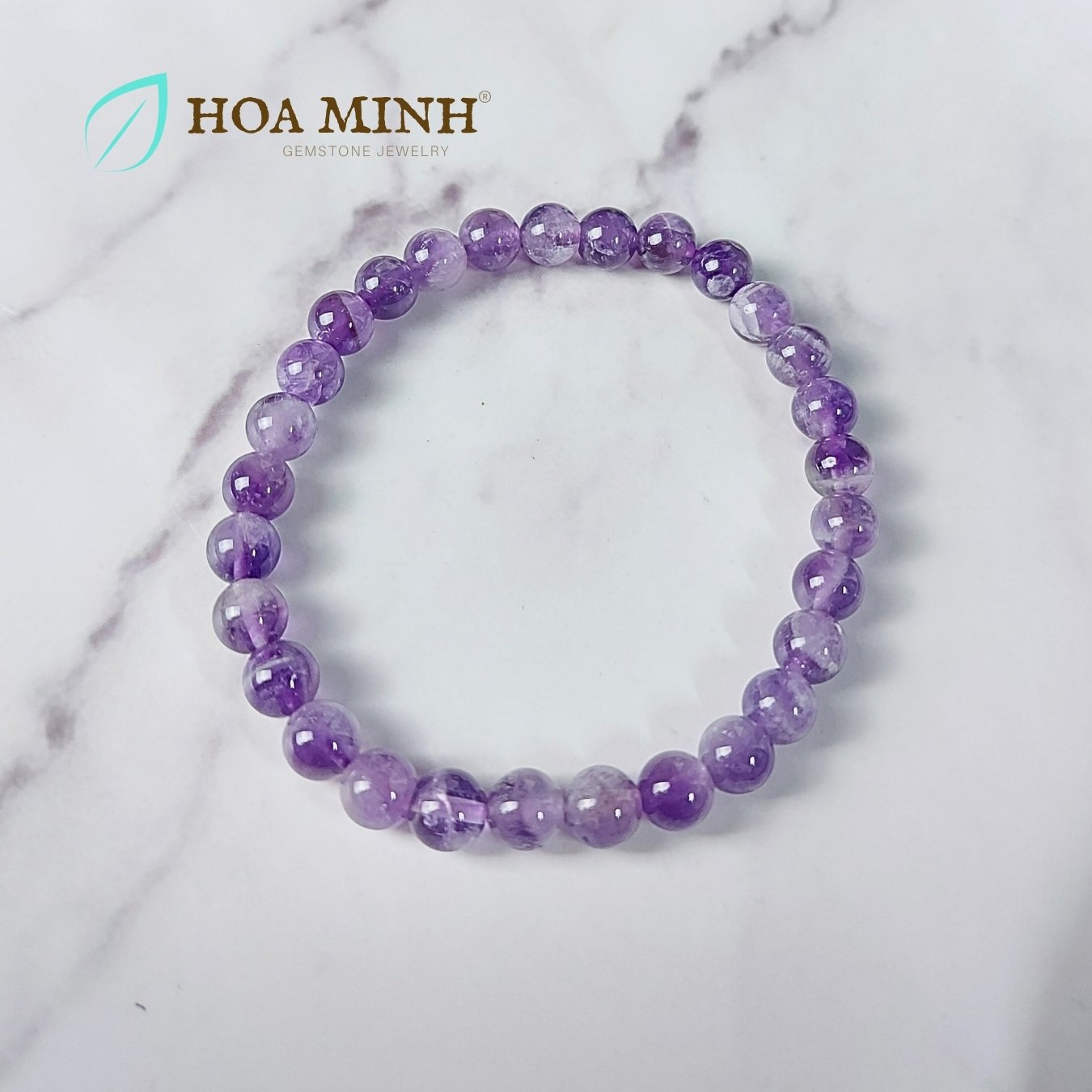 Vòng tay phong thủy đá Thạch Anh Tím trơn size 6.5 li hợp mệnh Hỏa, Thổ