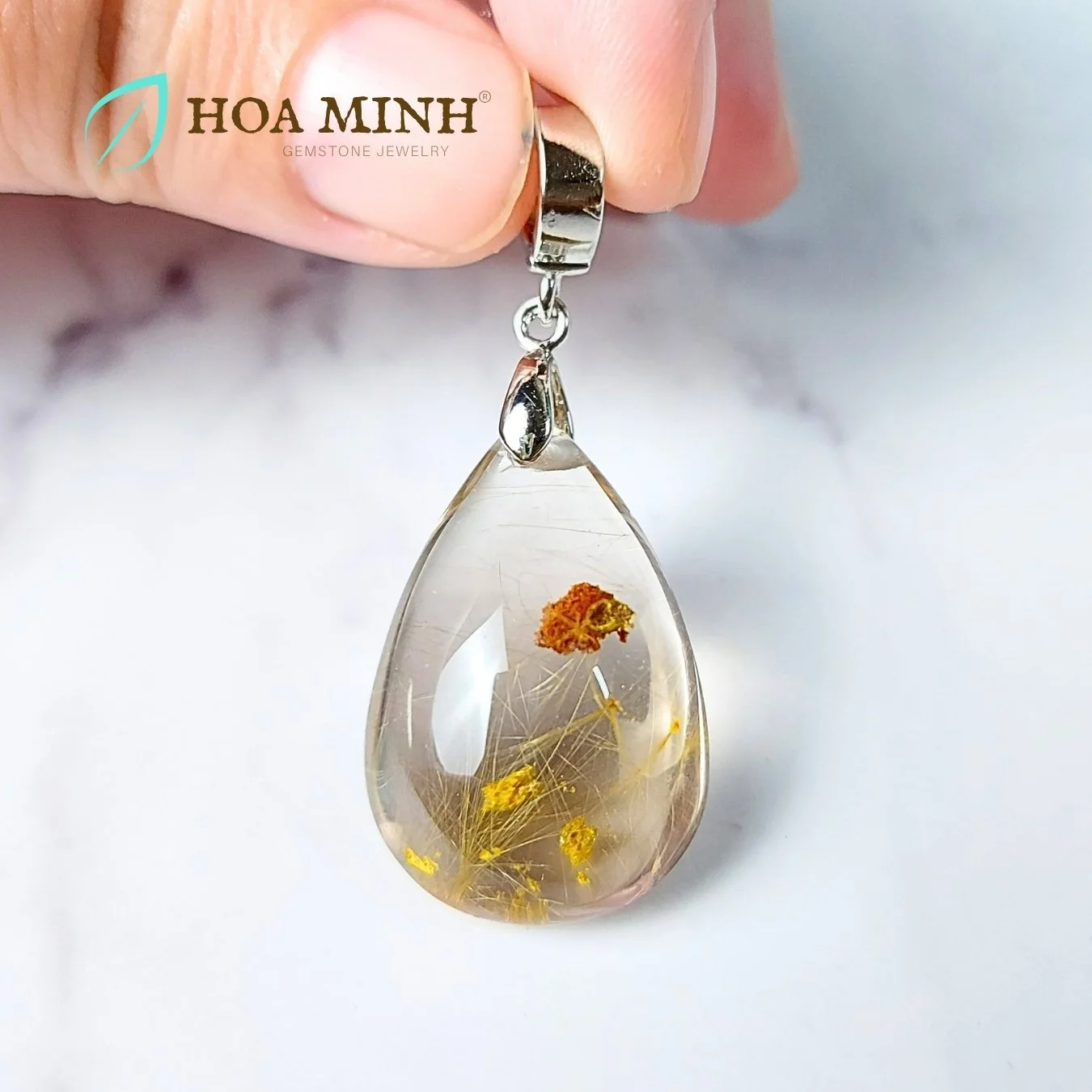 Mặt dây chuyền đá Thạch Anh Tóc Vàng cộng sinh Ưu Linh tự nhiên VIP