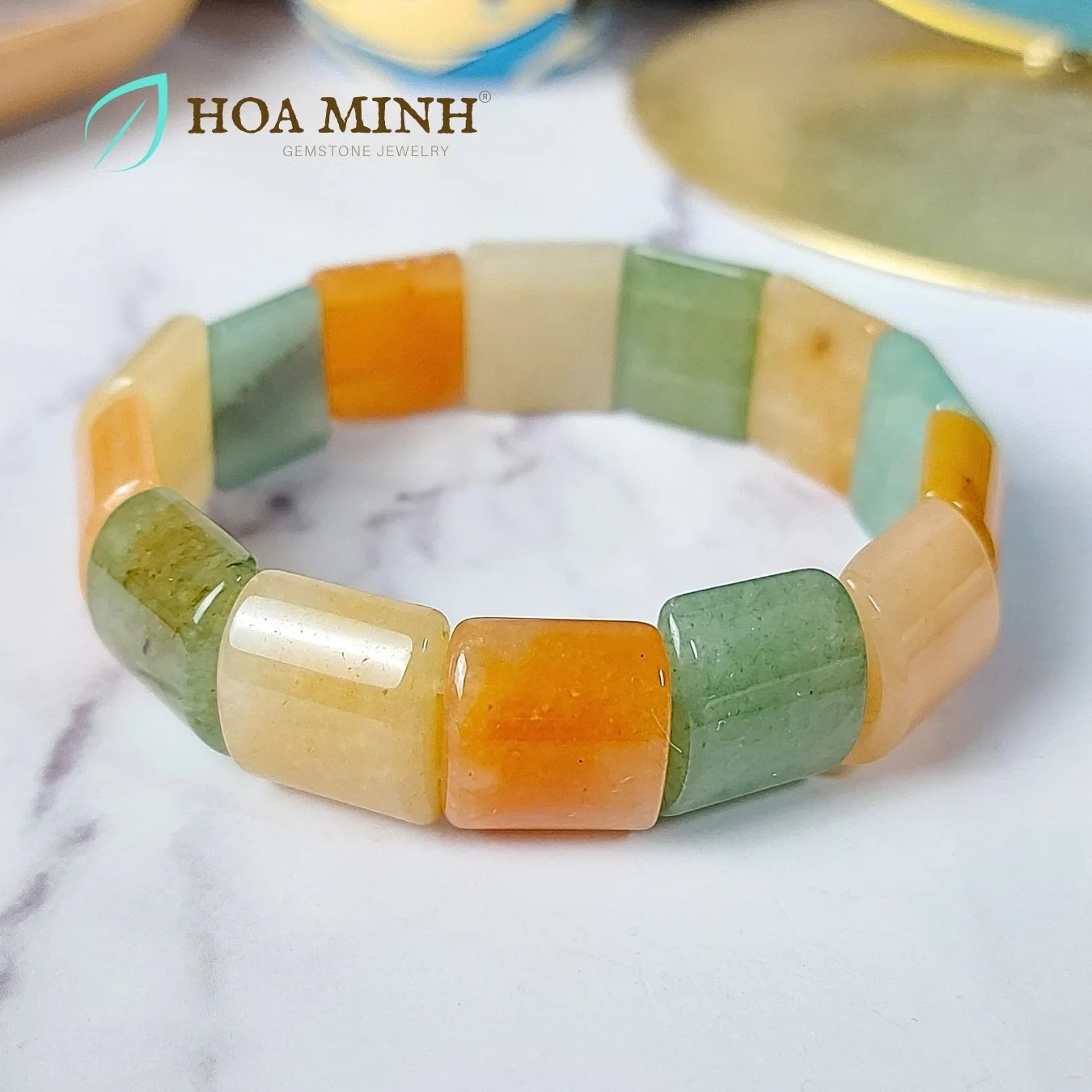 Vòng tay đá Thạch Anh đa sắc hạt vuông lớn size 13x16 li phong cách độc đáo, thời trang