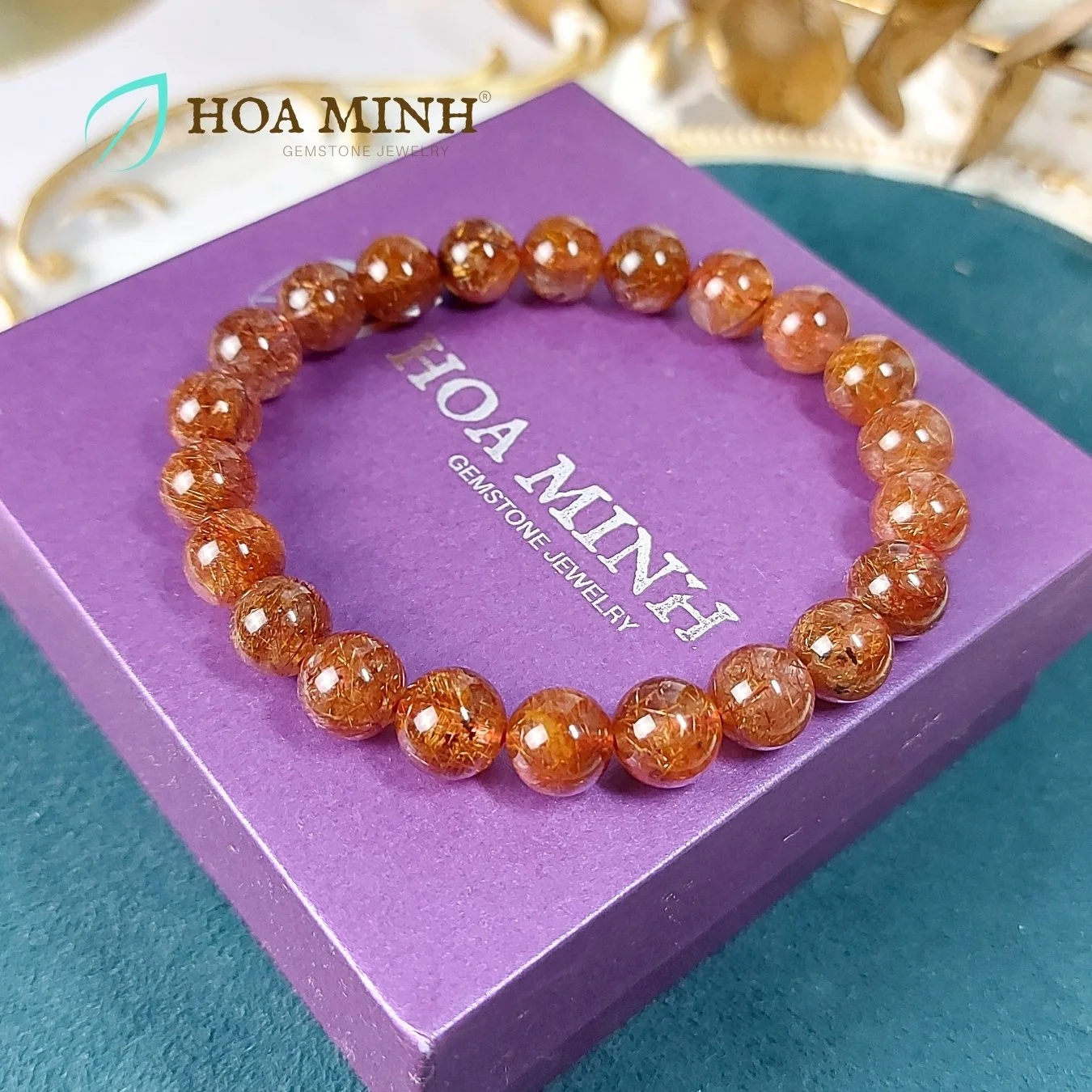 Vòng tay đá Thạch Anh Tóc Đỏ tự nhiên VVIP size hạt 9.3 li đẳng cấp, sang trọng phong cách doanh nhân