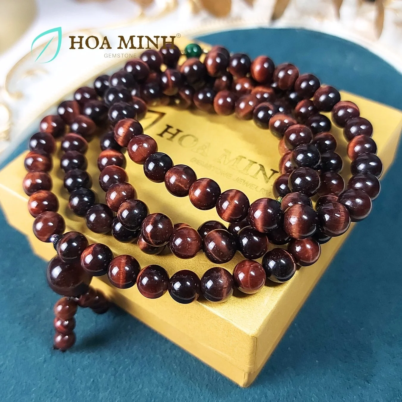 Vòng chuỗi 108 hạt đá Mắt Hổ đỏ nâu size hạt 8 li vòng tay vòng cổ trầm mặc, bình an