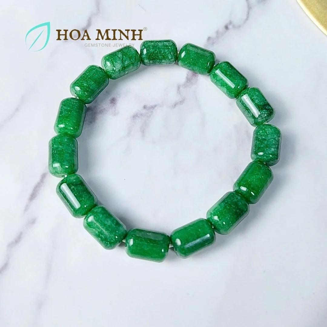 Vòng tay đá Mã Não màu xanh cẩm thạch sơn thủy kiểu lu thống size 8x12mm phong cách sang trọng, thời trang