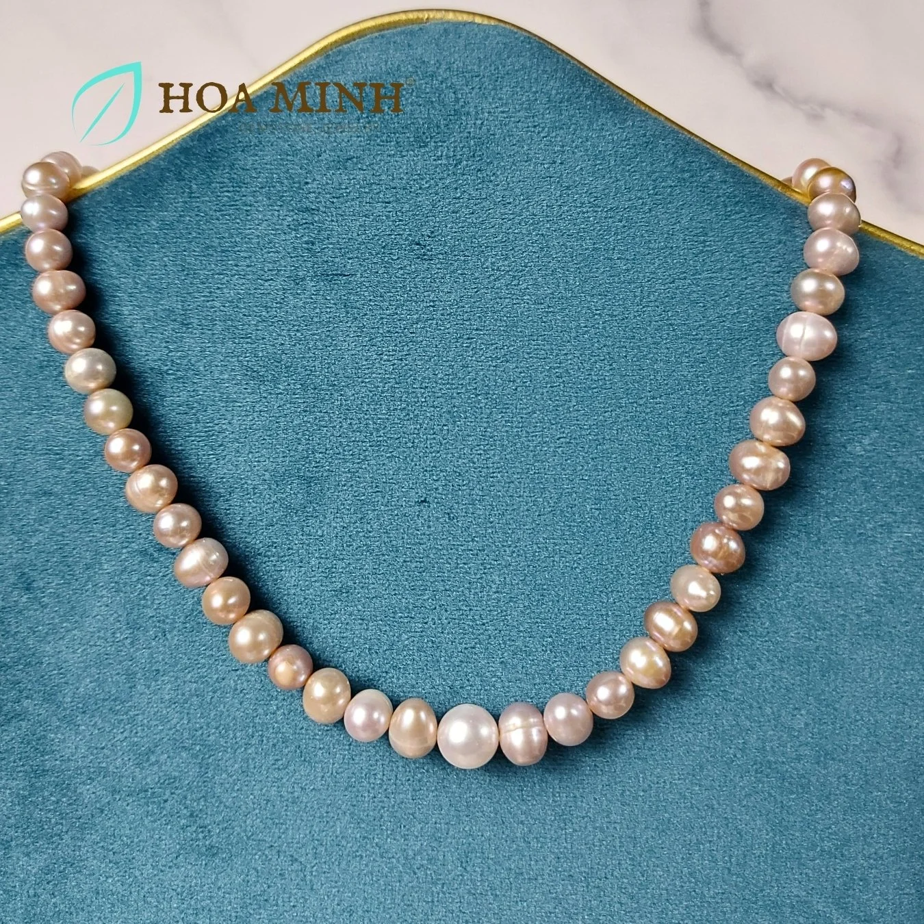 Chuỗi cổ Ngọc Trai ánh hồng tự nhiên nước ngọt size ngọc 8-9 li, dài dây 38cm thanh lịch quý phái