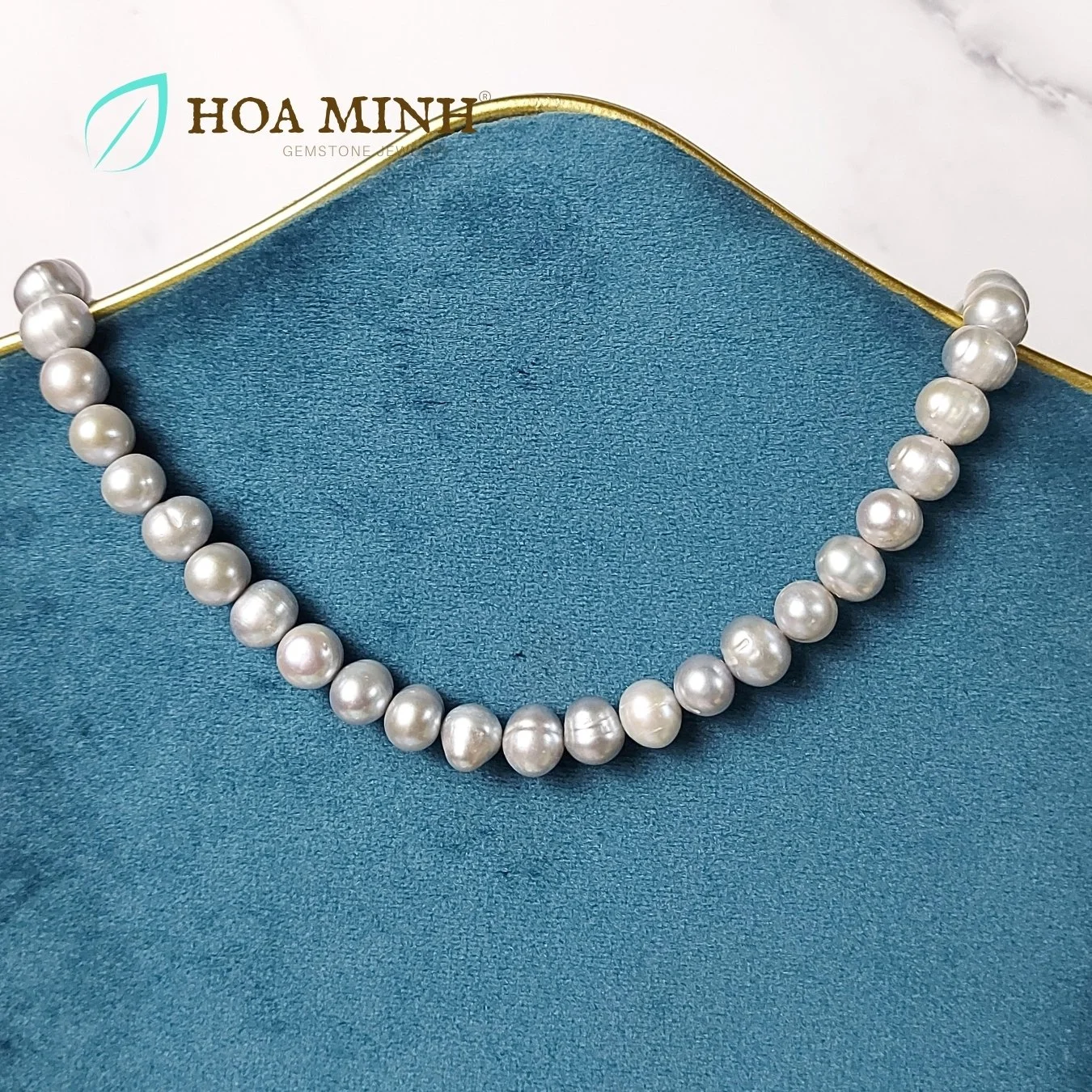 Chuỗi vòng cổ Ngọc Trai xám tự nhiên ngọc trai nuôi nước ngọt 9-10 li chiều dài 40cm phong cách sang trọng quý phái