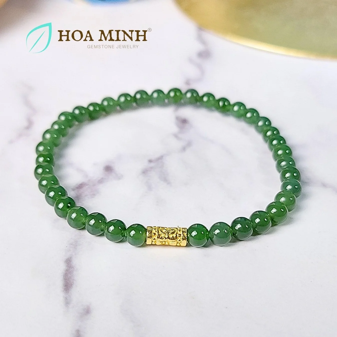 Vòng tay Ngọc Bích Nerphrite tự nhiên size hạt mini 4.7 li phối lu thống khắc chú may mắn, bình an không kén mệnh