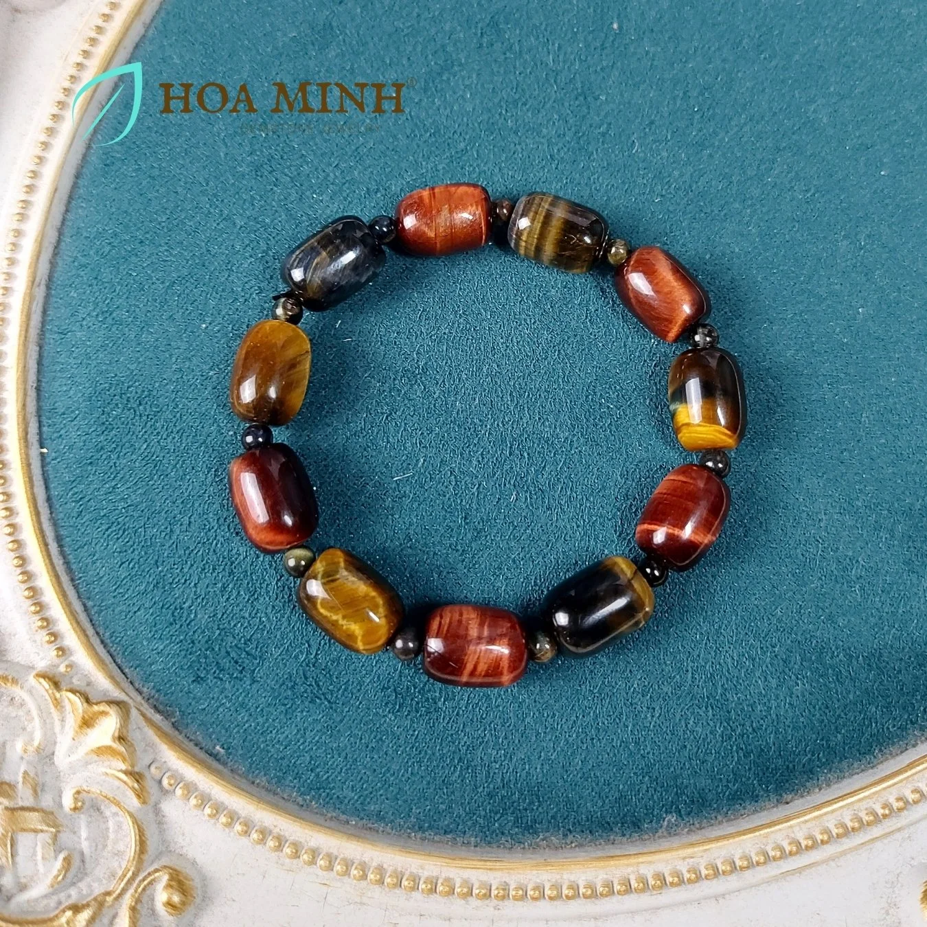 Vòng tay đá Mắt Hổ kiểu lu thống tự nhiên size 10x14mm xen kẽ viên mắt hổ tròn phong cách cá tính