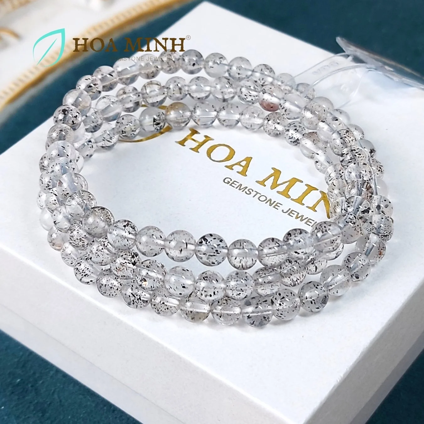 Vòng tay chuỗi quấn 3 đá Thạch Anh Black Phantom Mica quartz VIP tự nhiên size hạt 5.8 li sang trọng