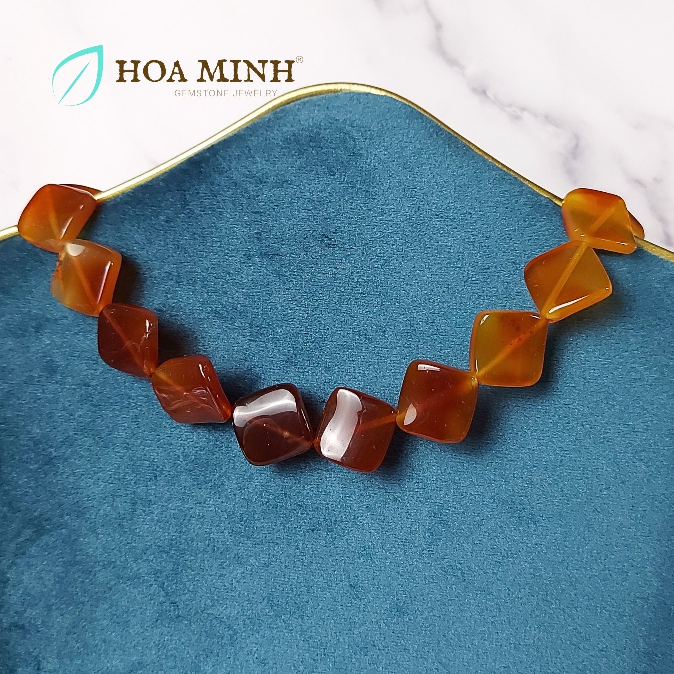 Dây cổ kiểu choker đá Mã Não đỏ cam tự nhiên hạt vuông 17 li thời trang phong cách unique