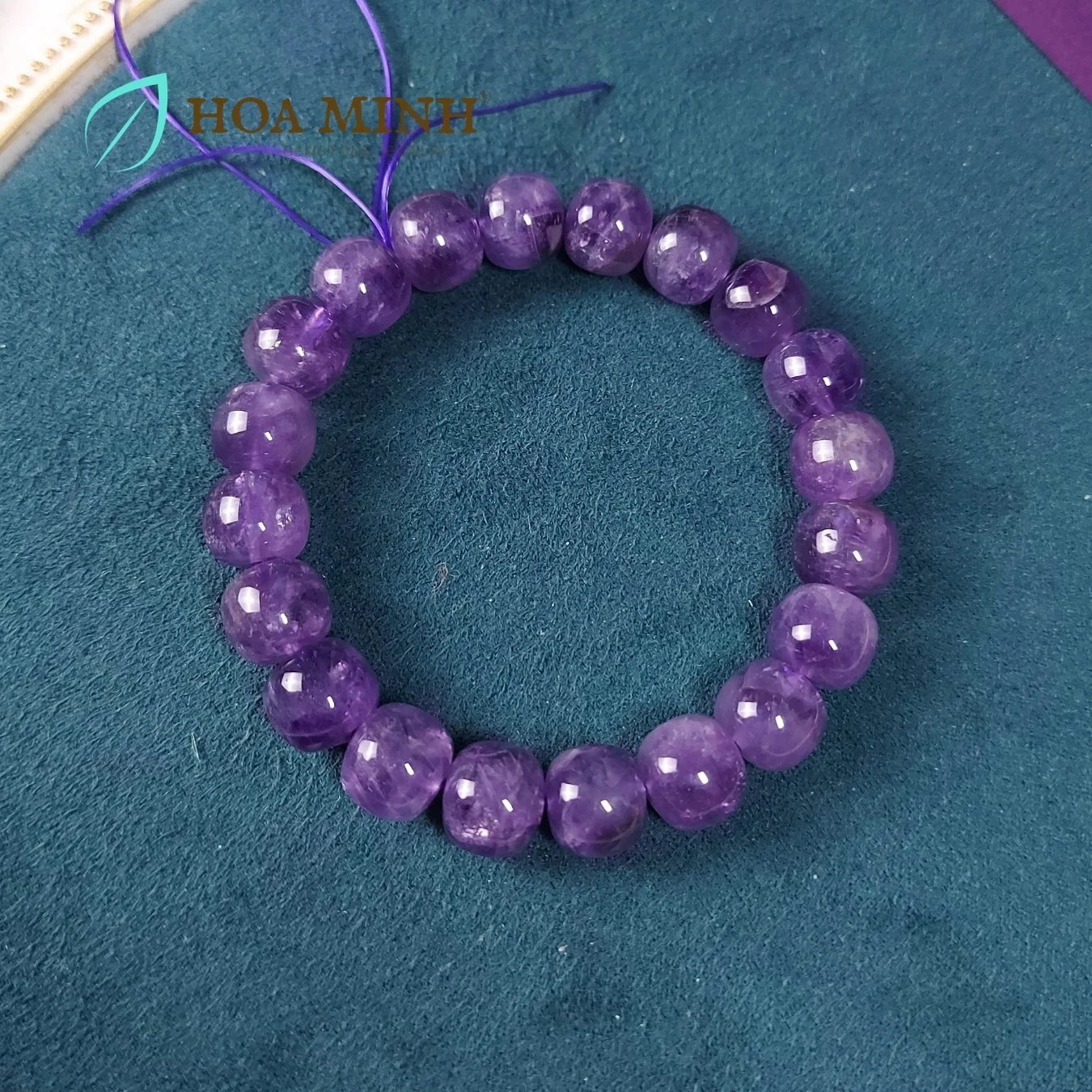 Vòng tay đá Thạch Anh Tím Amethyst tự nhiên hạt vuông bo tròn size 11 li phong cách cổ điển, hoàng gia