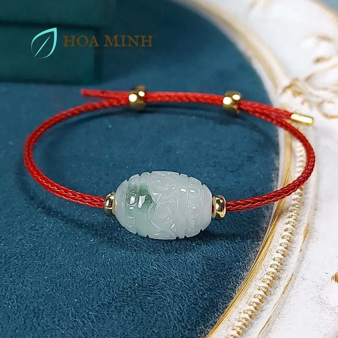 Vòng dây cáp phối lu thống Cẩm Thạch hoa bay chạm khắc vân mây size 12x17mm tuyệt đẹp phong thủy may mắn